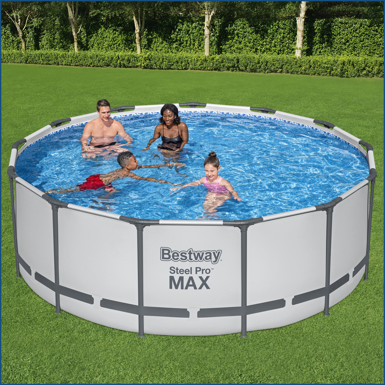 Steel Pro MAX™ Frame Pool Komplett-Set mit Filterpumpe Ø 396 x 122 cm, lichtgrau, rund