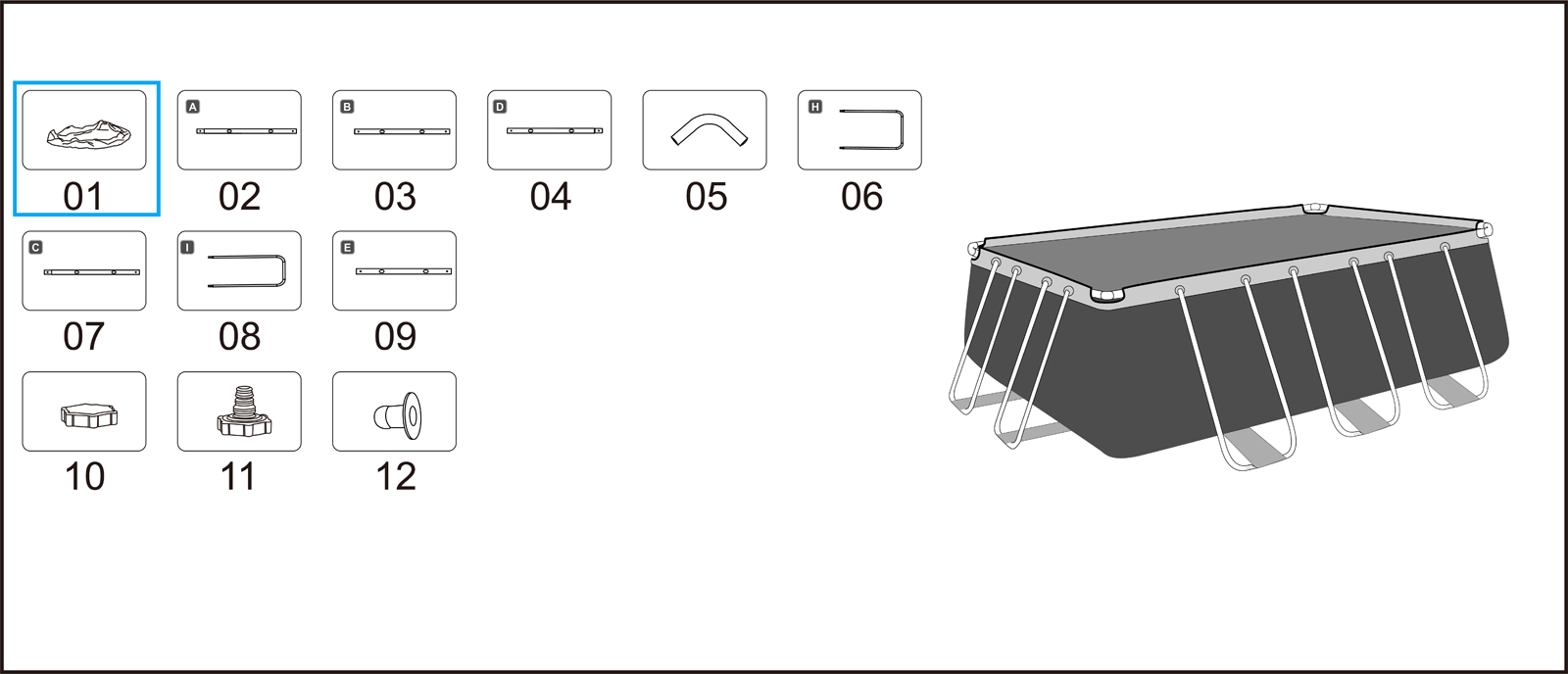 Bestway® Spare Part Pool liner (lightgrey) for Power Steel™ pool 404 x 201 x 100 cm, angular