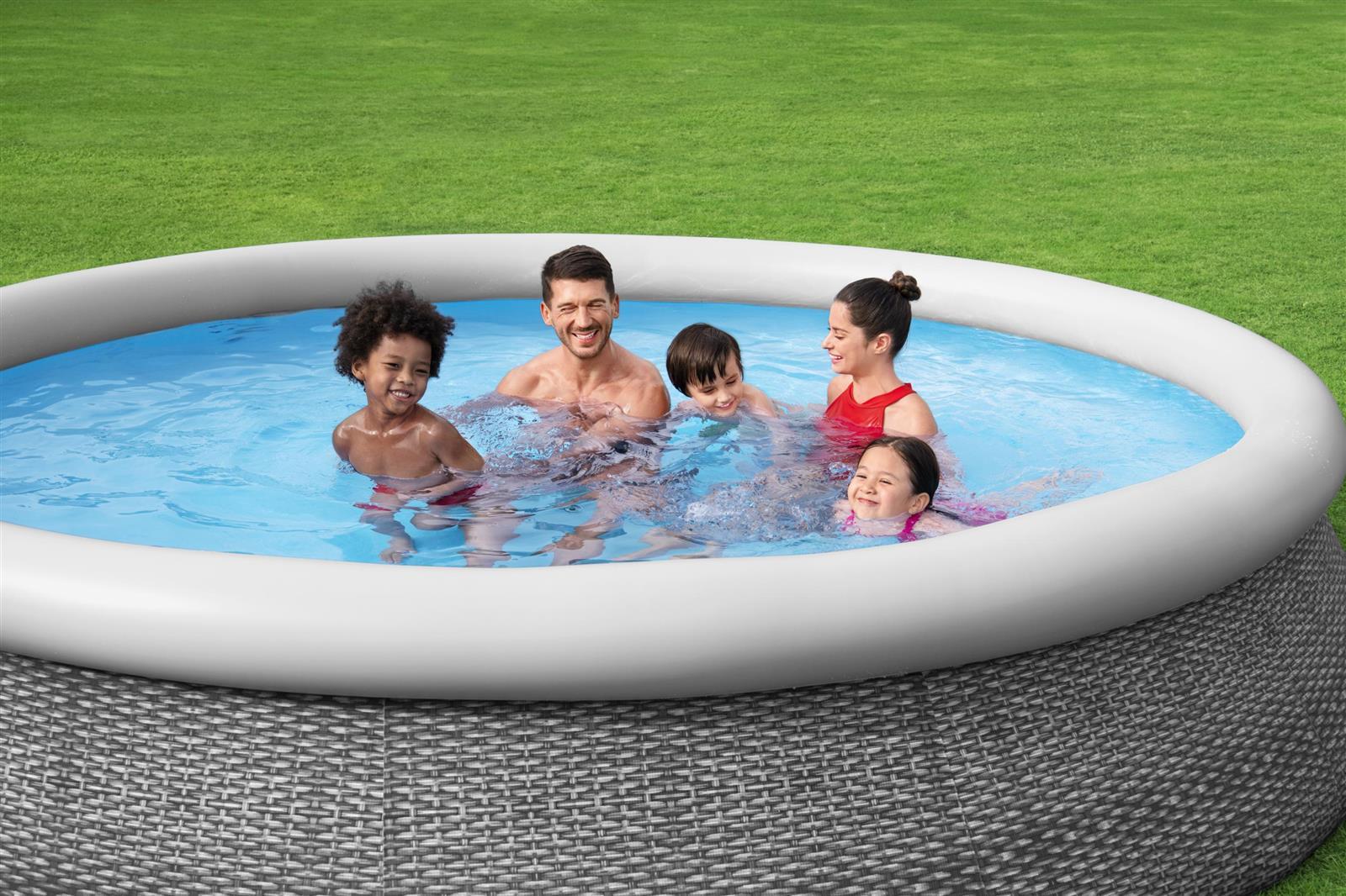 Fast Set™ Aufstellpool-Set mit Filterpumpe Ø 366 x 76 cm, Rattan-Optik (Schiefergrau), rund