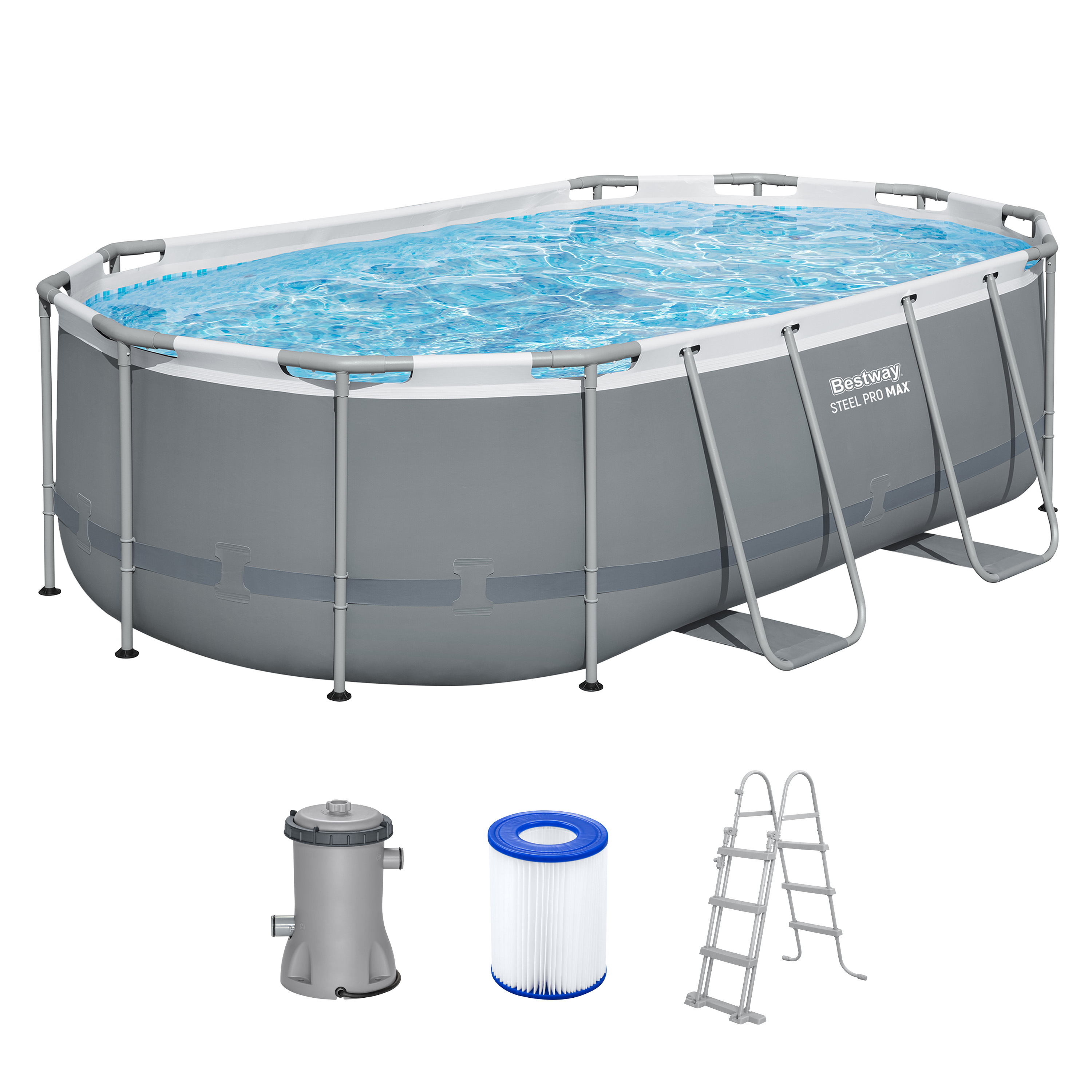 Steel Pro MAX™ Frame Pool Set mit Filterpumpe 427 x 250 x 100 cm , grau, oval