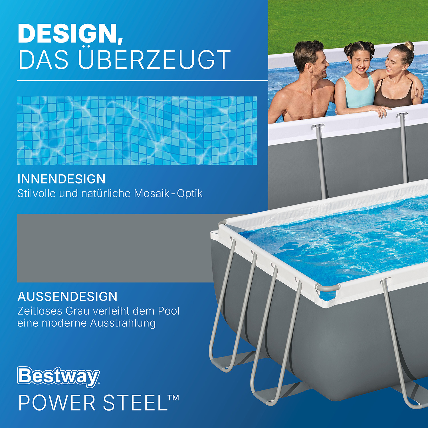 Power Steel™ Solo Pool ohne Zubehör 404 x 201 x 100 cm, grau, eckig