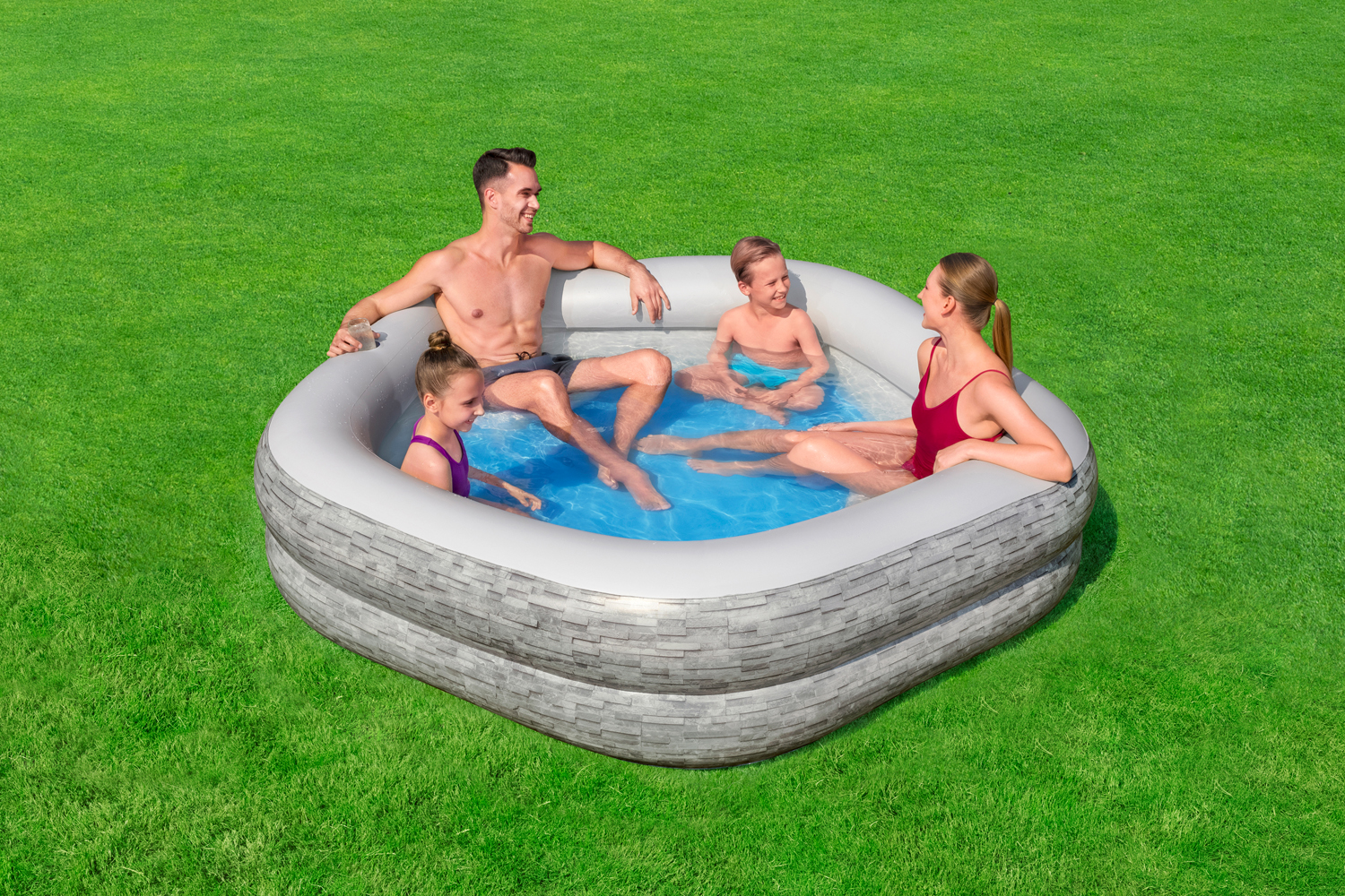 TruPrint™ Family Pool 213 x 206 x 53 cm, Steinwand-Optik (Cremegrau)