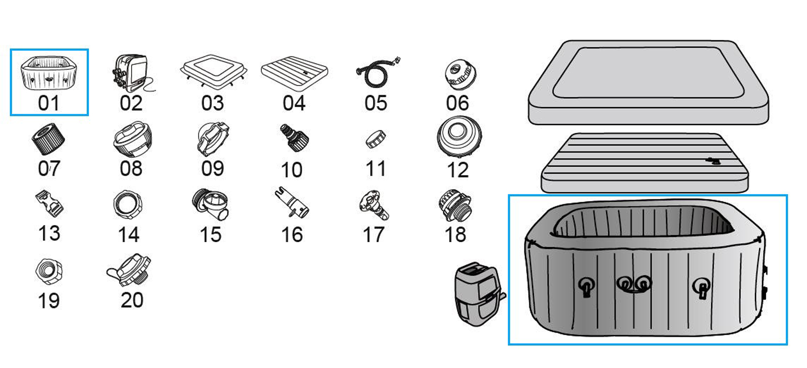 Bestway® Spare Part Liner (grey) for LAY-Z-SPA® Hawaii HydroJet Pro™ Whirlpool 180 x 180 x 71 cm