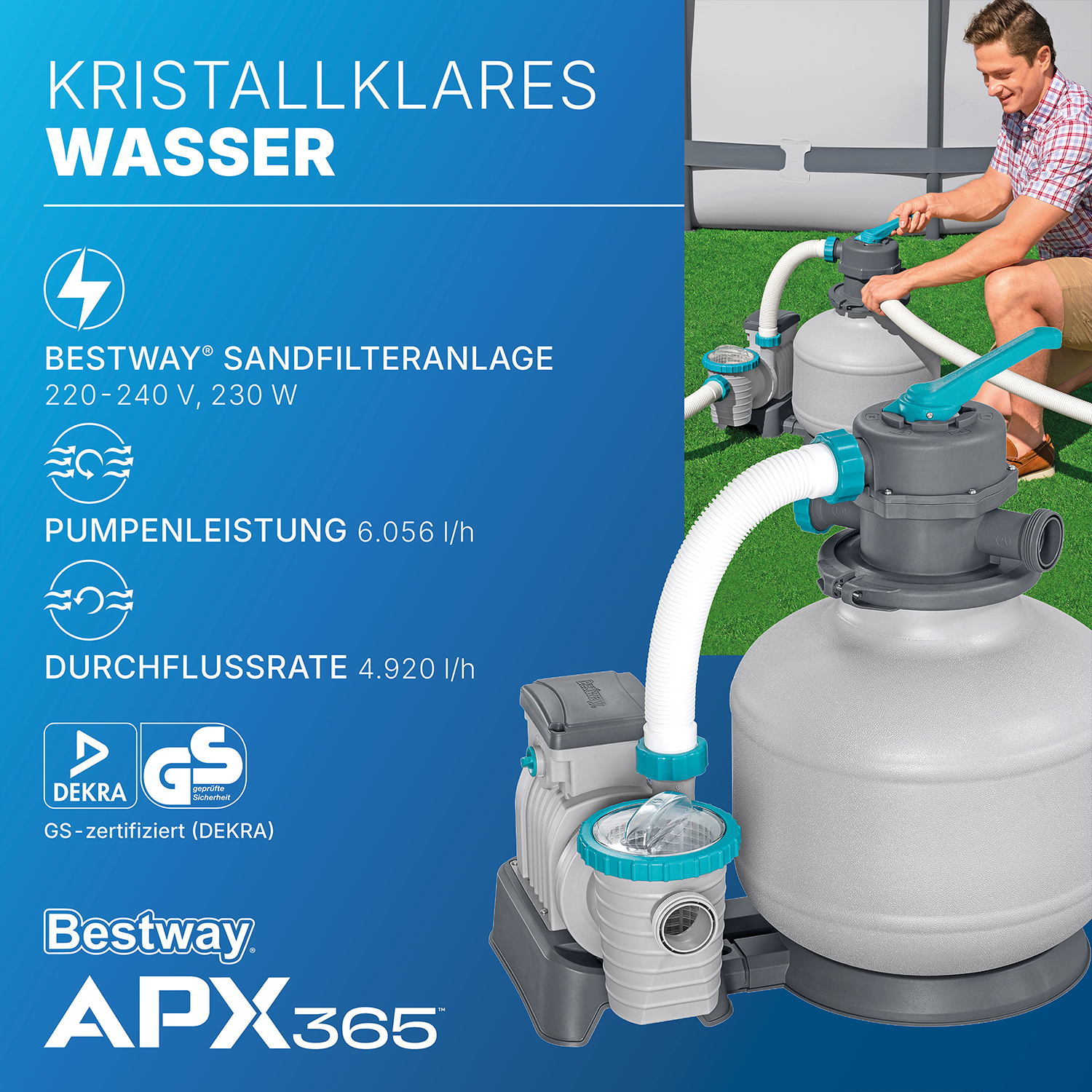 APX365™ Winterfestes Frame Pool Komplett-Set mit Sandfilteranlage 549 x 274 x 132 cm, Marmor-Optik (Dunkel), eckig