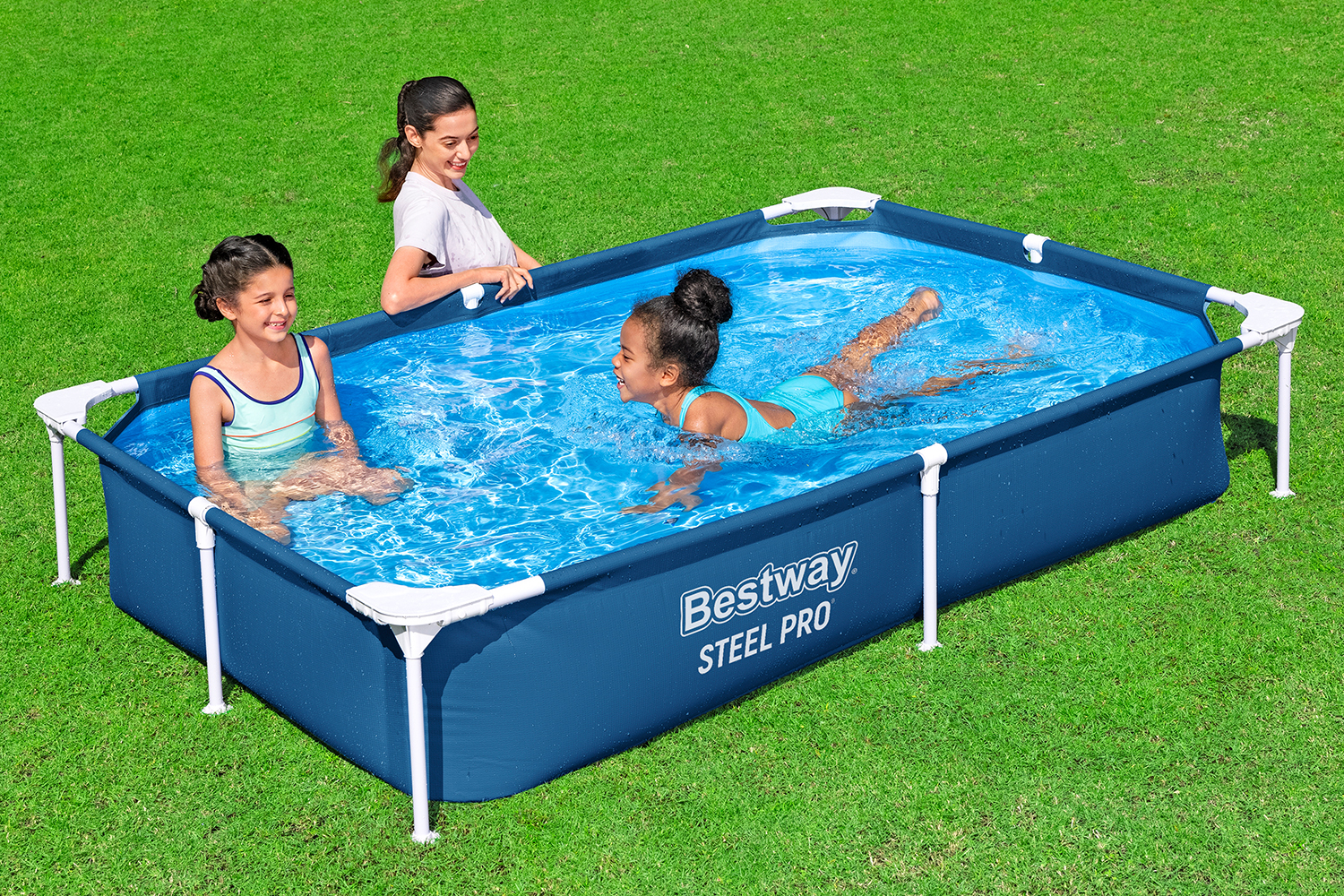 Steel Pro® Frame Pool ohne Pumpe 221 x 150 x 43 cm, dunkelblau, eckig
