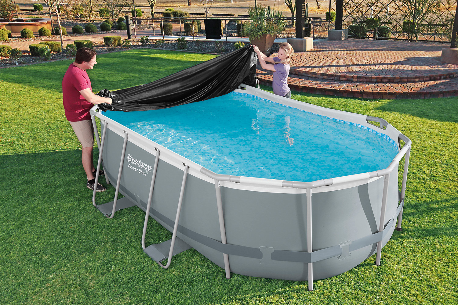 PVC-Abdeckplane 418 x 230 cm, schwarz, oval