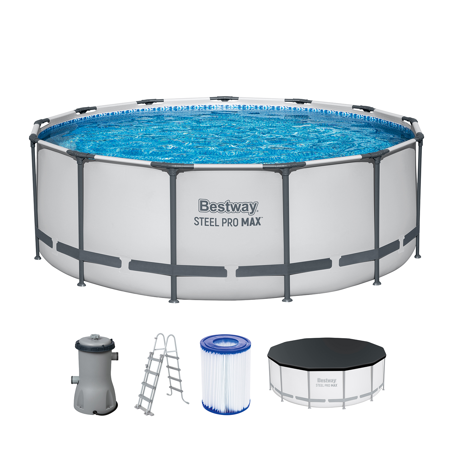 Steel Pro MAX™ Frame Pool  Komplett Set mit Filterpumpe Ø 396 x 122 cm, lichtgrau, rund