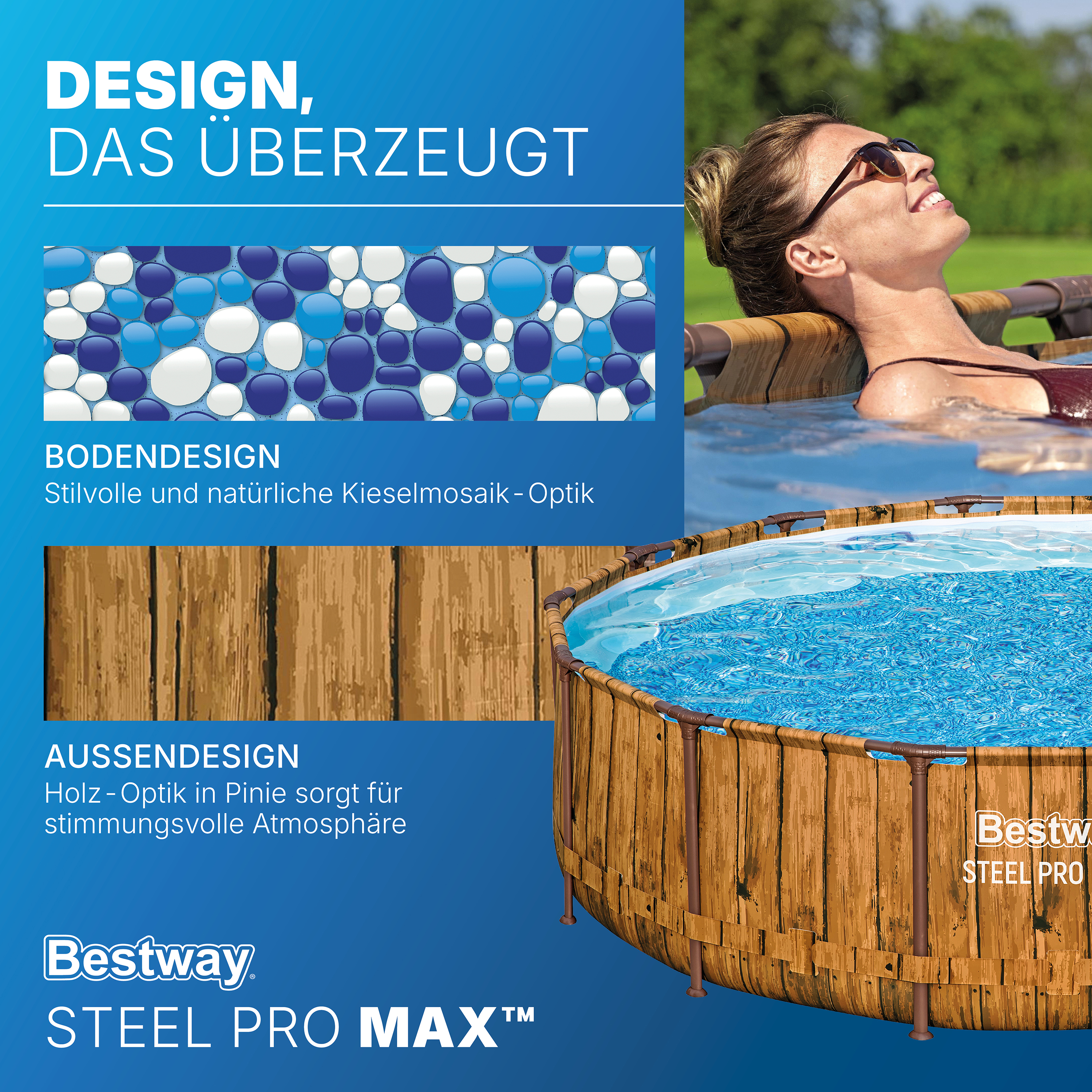 Steel Pro MAX™ Splashview™ Solo Pool ohne Zubehör Ø 427 x 107 cm, Holz-Optik (Pinie), rund