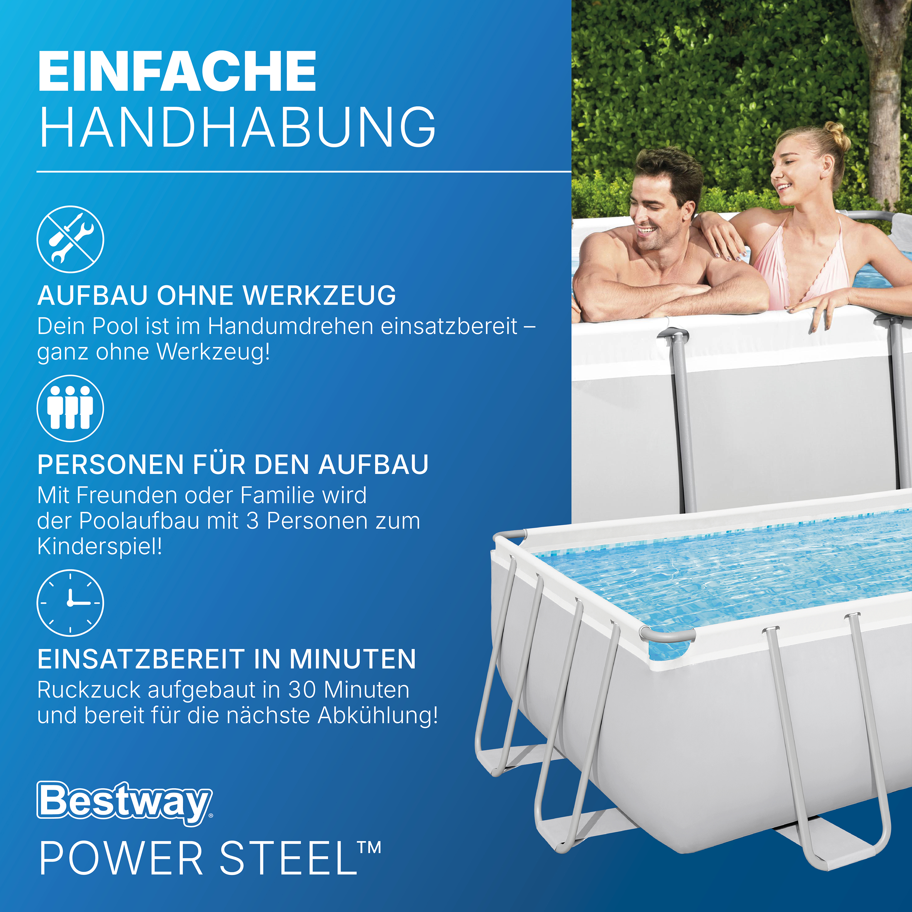 Power Steel™ Frame Pool Komplett-Set mit Sandfilteranlage 732 x 366 x 132 cm, lichtgrau, eckig