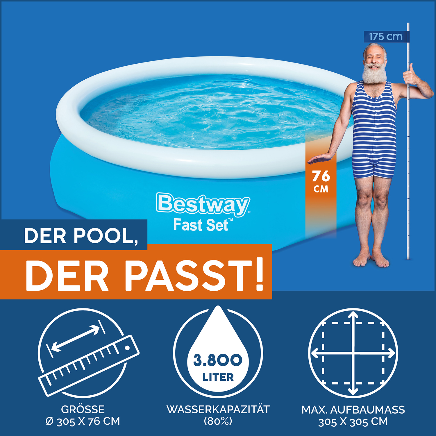 Fast Set™ Aufstellpool ohne Pumpe Ø 305 x 76 cm, blau, rund