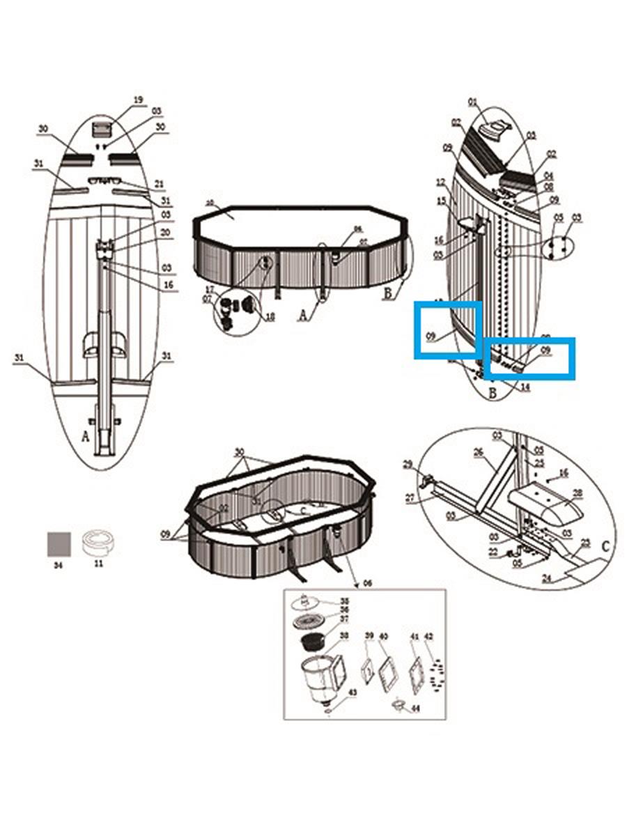 Bestway® Spare Part Rail (blue) for Hydrium™ steel wall pools 610/740 x 360 x 120 cm, oval