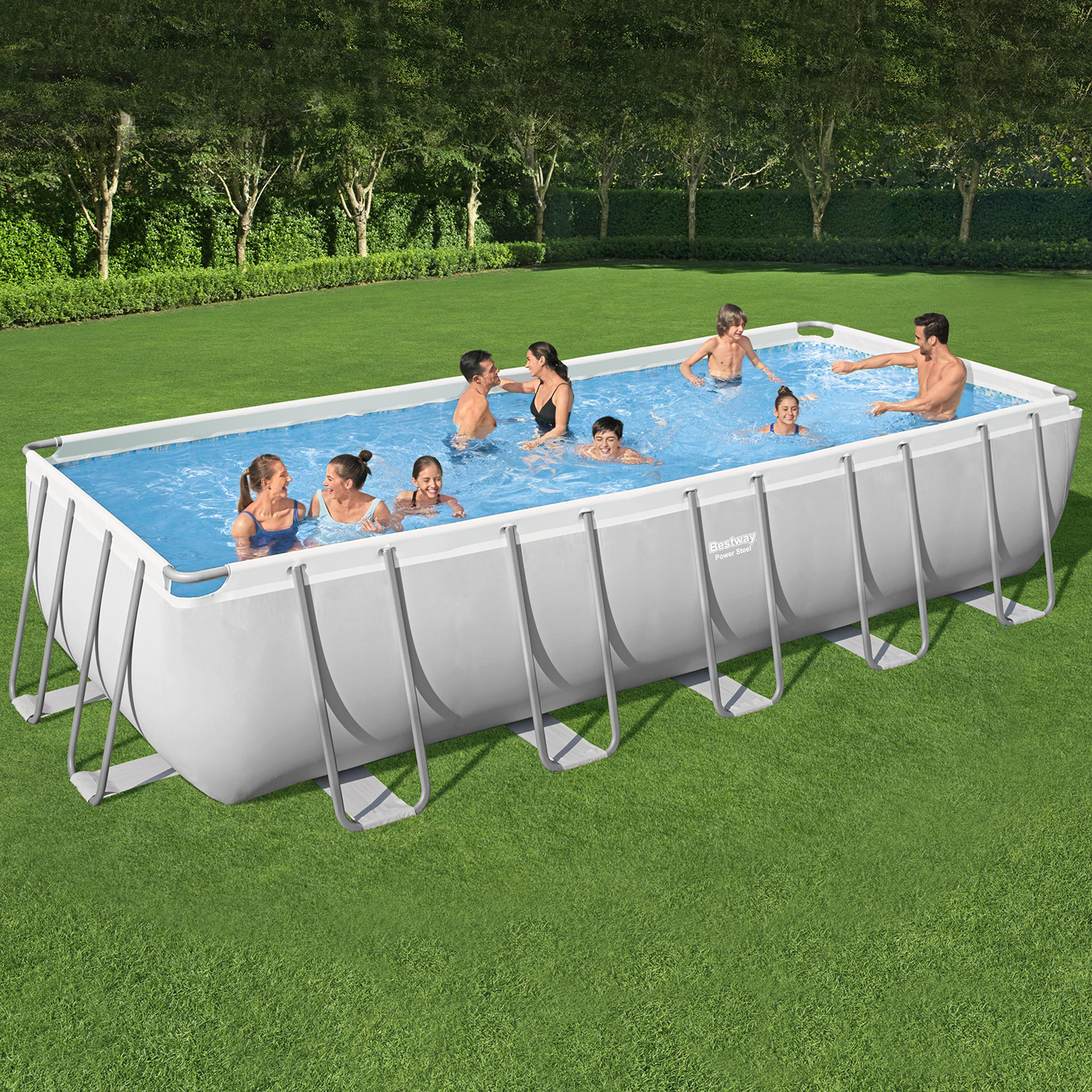 Power Steel™ Frame Pool Komplett Set mit Filterpumpe 640 x 274 x 132 cm , lichtgrau, eckig