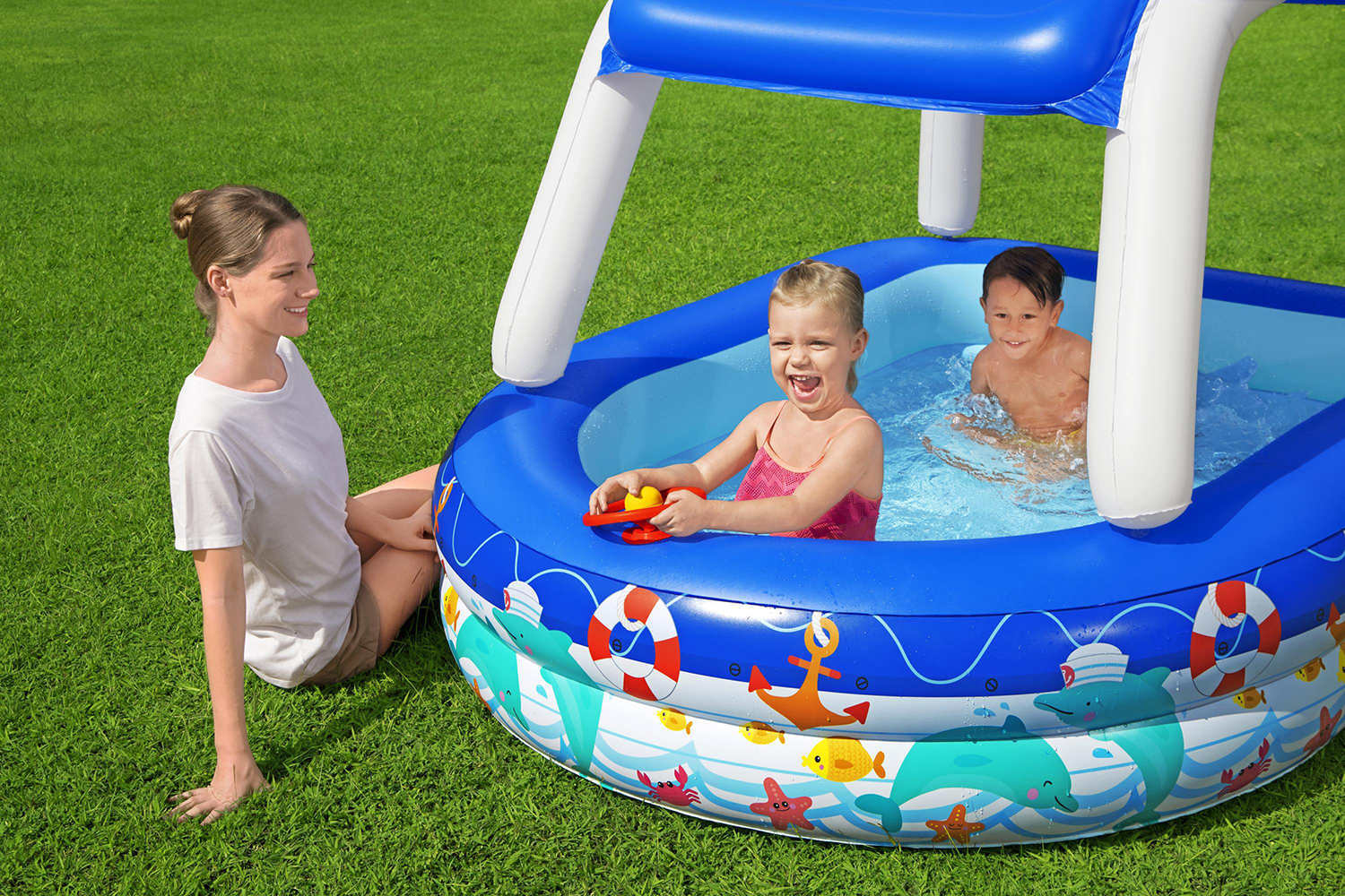 Family Pool mit Sonnenschutzdach Sea Captain 213 x 155 x 132 cm