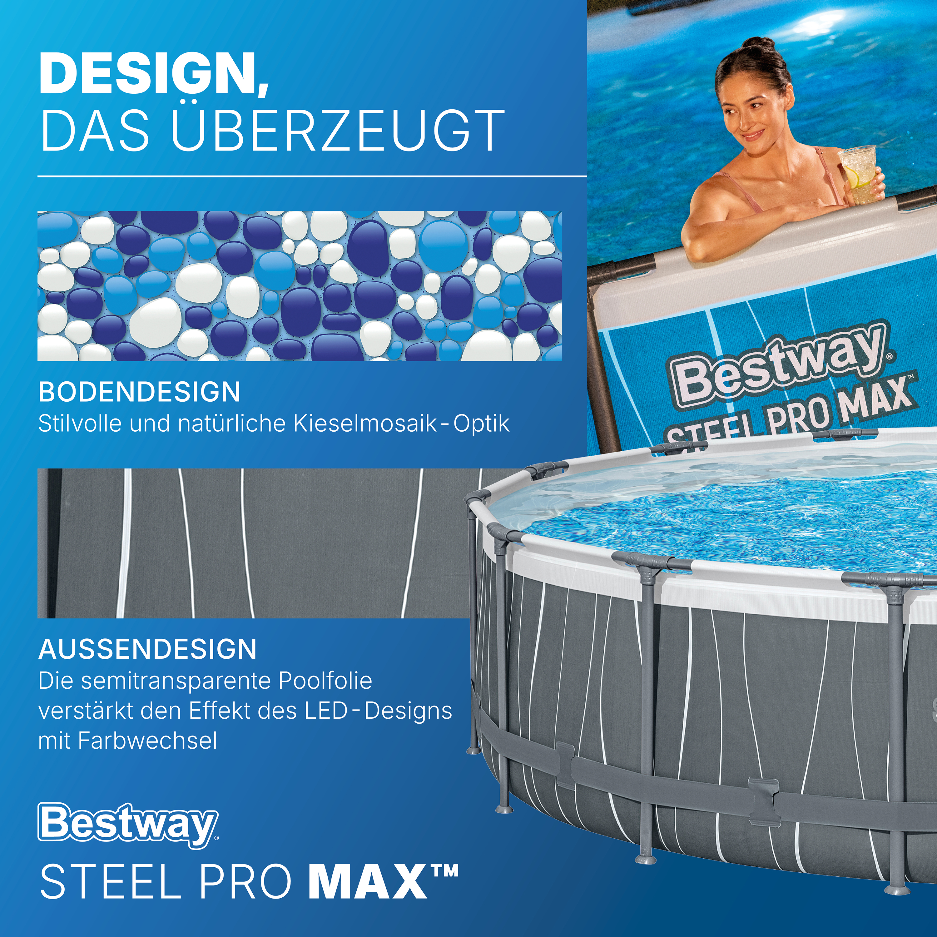 Steel Pro MAX™ Solo Pool ohne Zubehör Ø 457 x 107 cm, LED-Design, rund