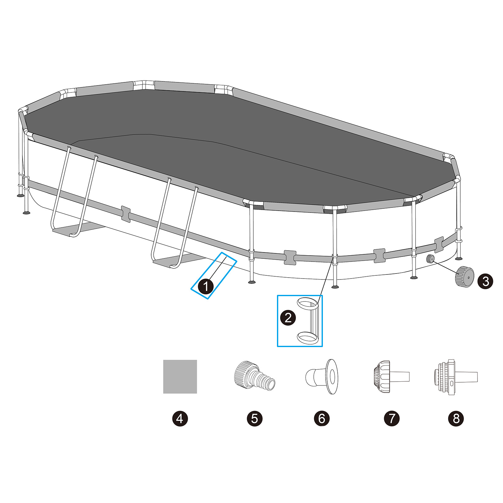 Bestway® Ersatzteil Poolfolie für Steel Pro MAX 488x305x107cm, oval - inklusive Kunststoffring-Set