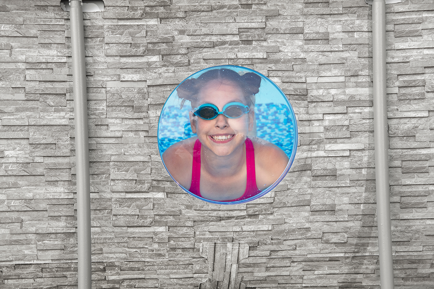 Steel Pro MAX™ Splashview™ Frame Pool Komplett-Set mit Filterpumpe 427 x 250 x 100 cm, Steinwand-Optik (Cremegrau), oval