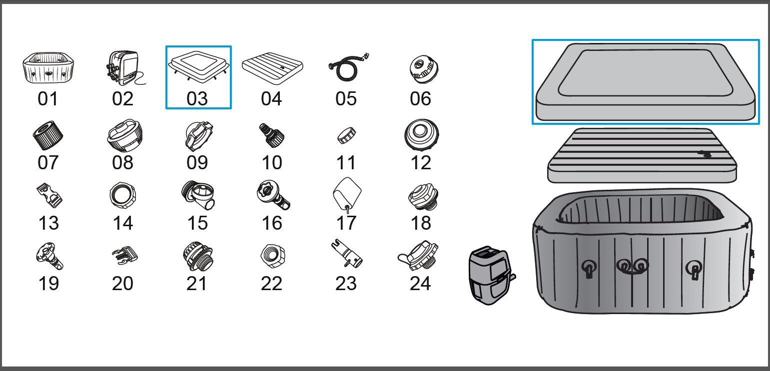 Bestway® Spare Part Leatheroid cover (grey) for LAY-Z-SPA® Maldives HydroJet Pro™ 201 x 201 x 80 cm (2023) Bestway® Spare Part Leatheroid cover (grey) for LAY-Z-SPA® Maldives HydroJet Pro™ 201 x 201 x 80 cm (2023)