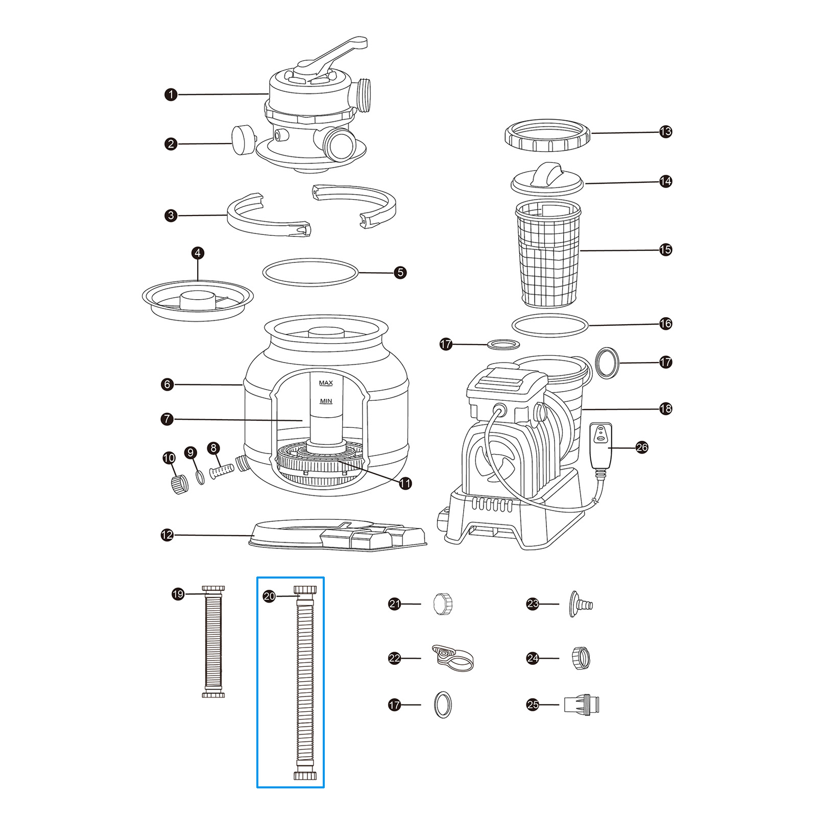 Bestway® Ersatzteil Verbindungsschlauch mit Muttern (weiß / Ø 38 mm / 450 cm)