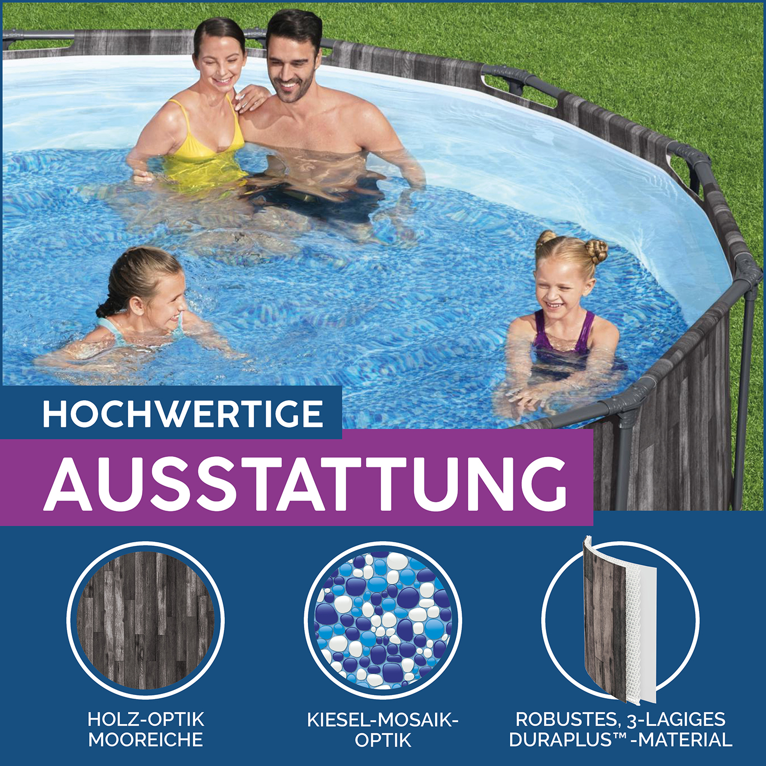 Steel Pro MAX™ Solo Pool ohne Zubehör Ø 427 x 107 cm, Holz-Optik (Mooreiche), rund