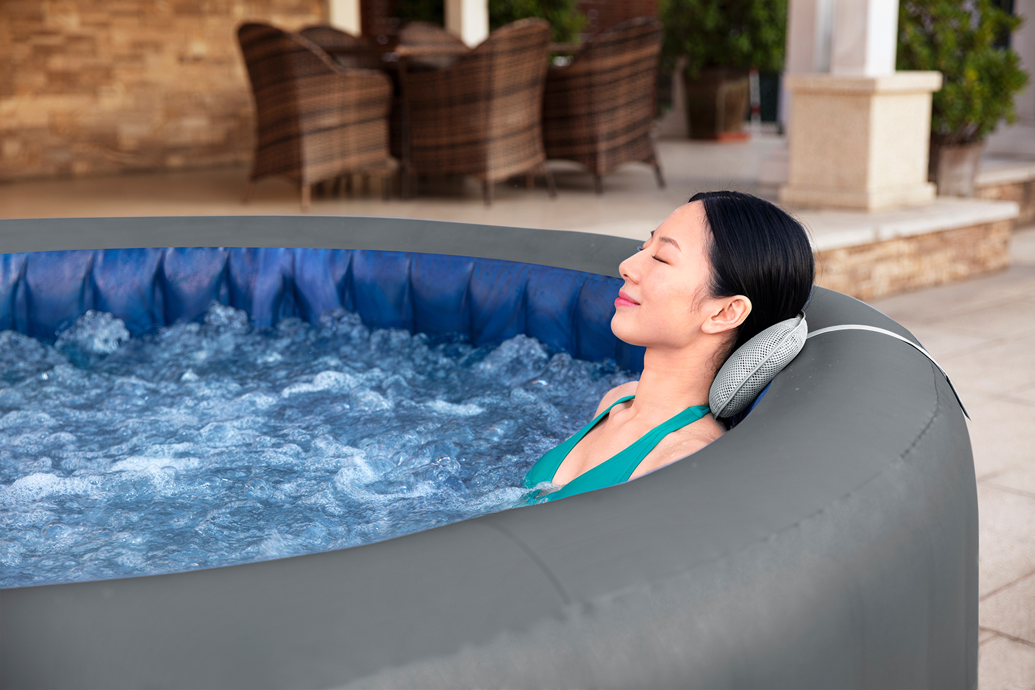 LAY-Z-SPA® Energiespar Whirlpool Santorini HydroJet Pro™ mit App-Steuerung, für 7 Personen Ø 216 x 80 cm, Graphit