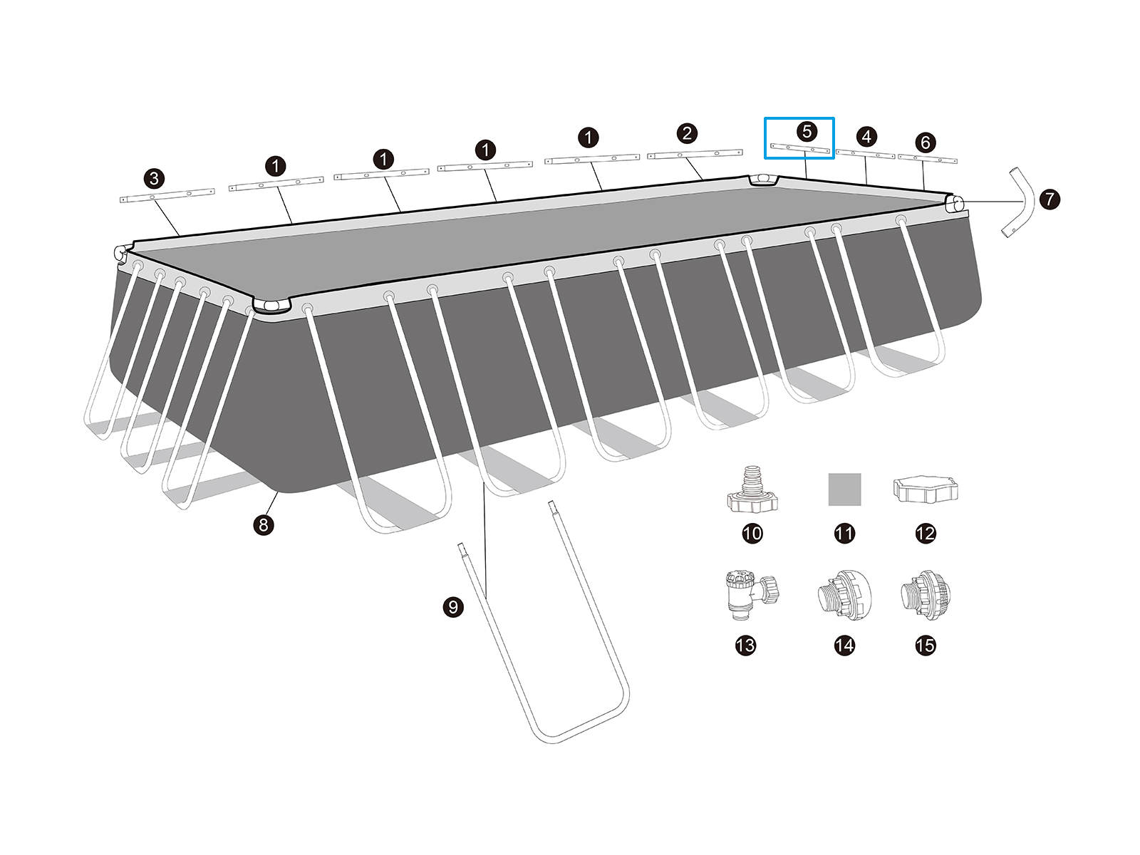 Bestway® Spare Part  Top rail E (galvanised) for Bestway® APX 365™ pool 732x366x132 cm, angular