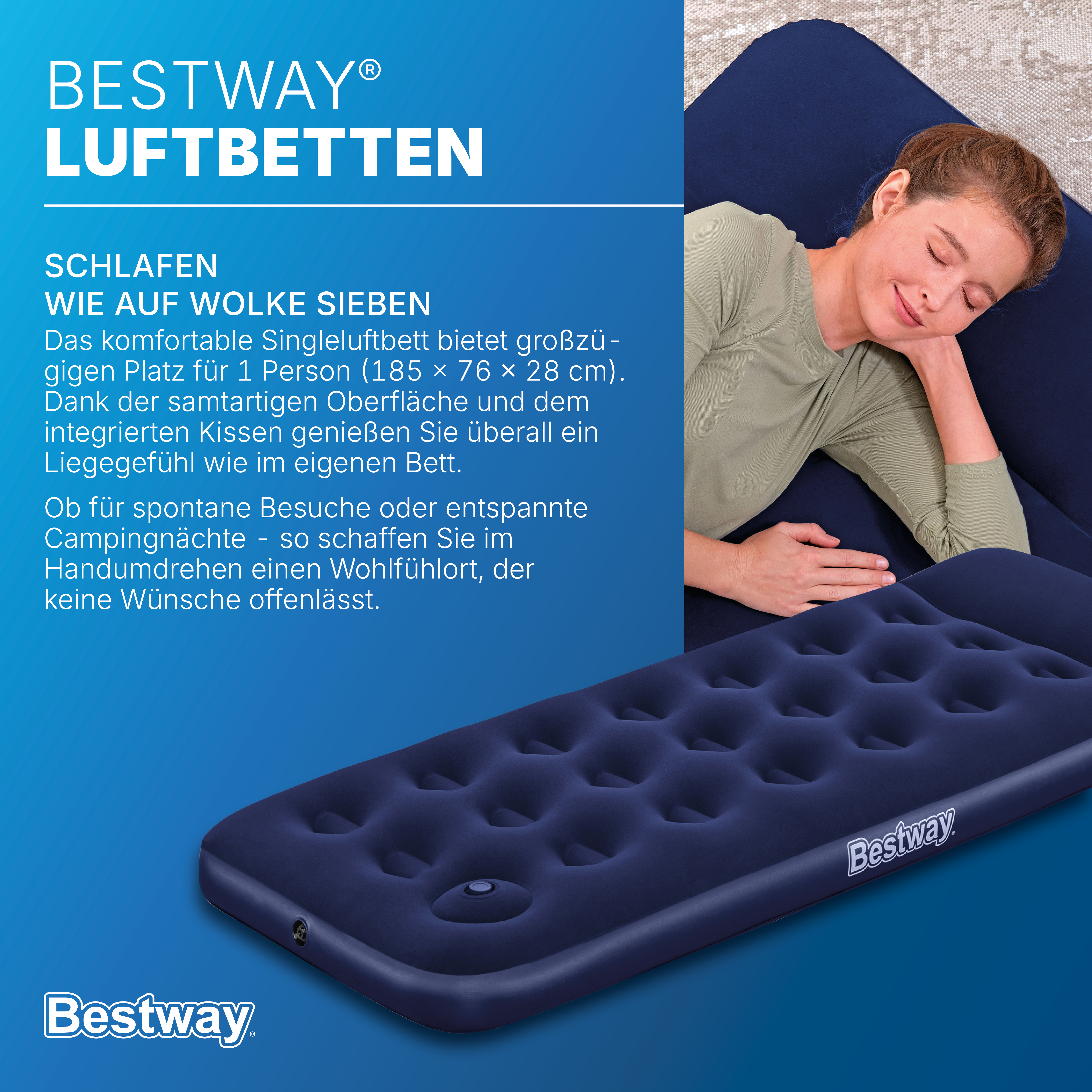 Single Luftbett mit integrierter Fußpumpe 185 x 76 x 28 cm