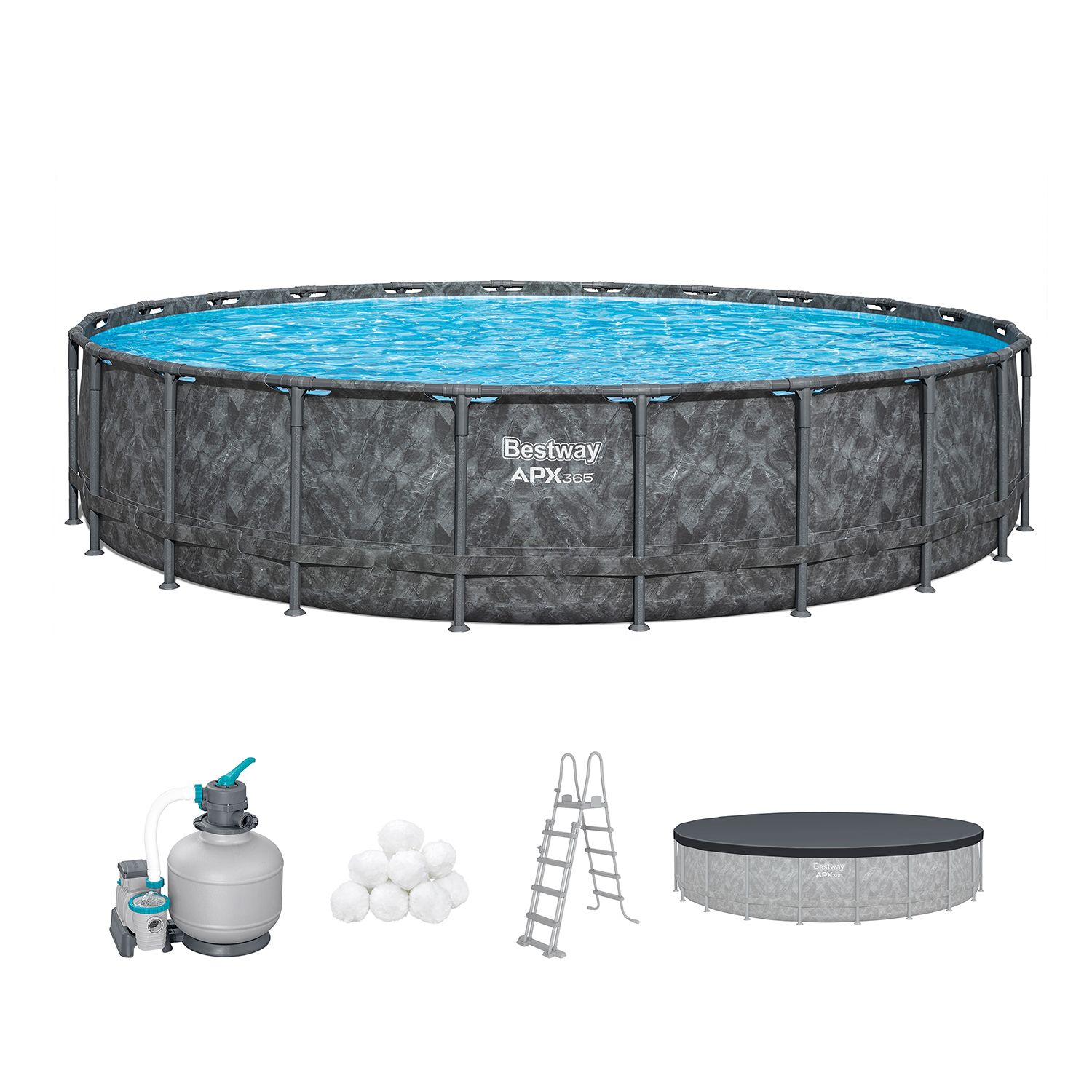 APX365™ Winterfestes Frame Pool Komplett Set mit Sandfilteranlage Ø 671 x 132 cm, Marmor-Optik (Dunkel), rund APX365™ Winterfestes Frame Pool Komplett Set mit Sandfilteranlage Ø 671 x 132 cm, Marmor-Optik (Dunkel), rund