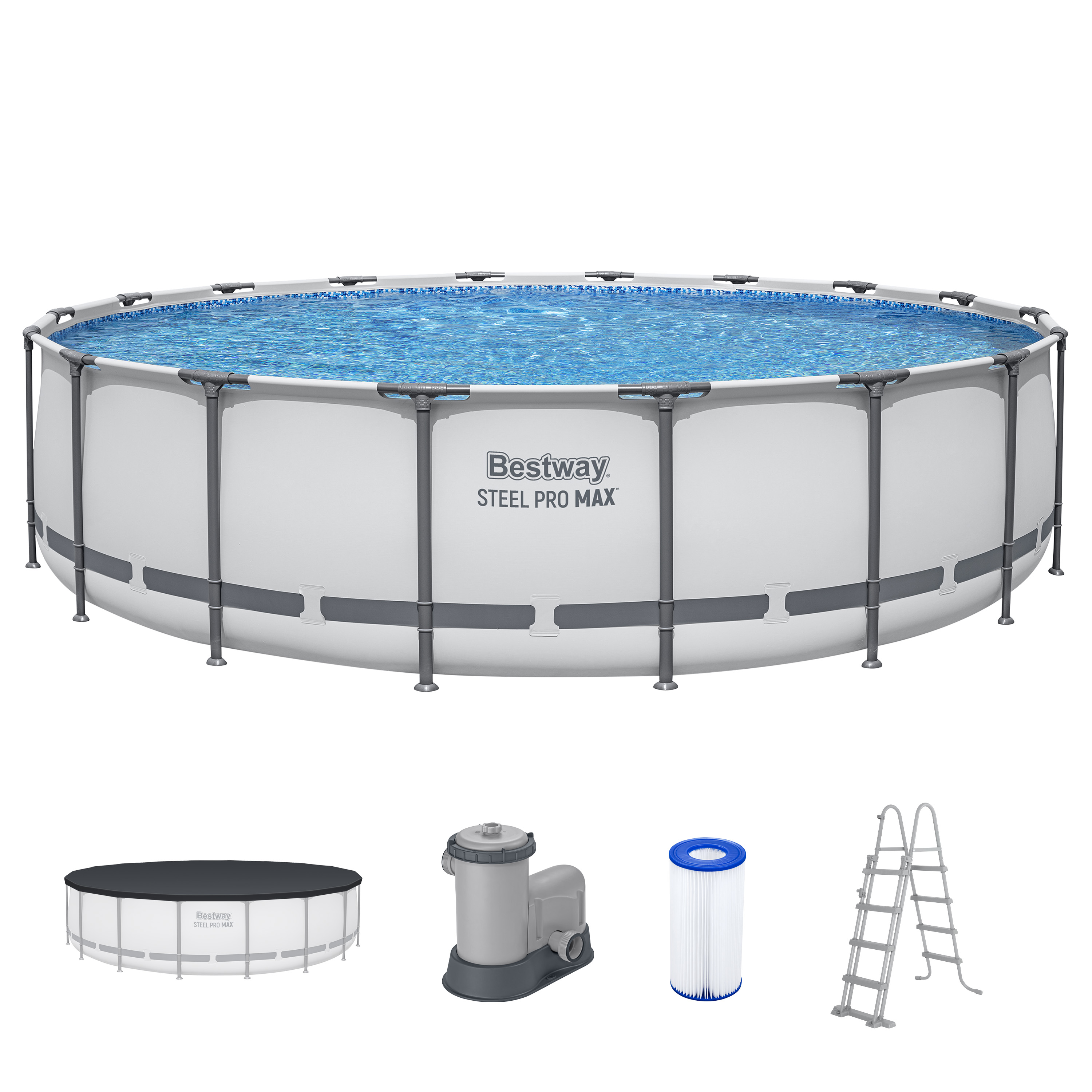 Steel Pro MAX™ Frame Pool Komplett Set mit Filterpumpe Ø 549 x 122 cm, lichtgrau, rund