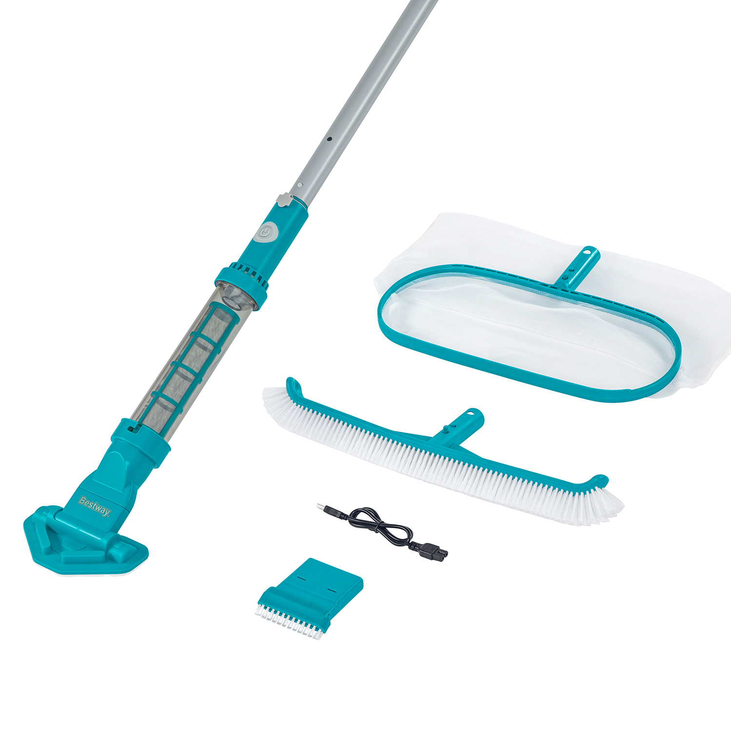 Poolpflege-Set AquaSurge™ mit akkubetriebenem Poolsauger, Kescher und Poolbürste für Poolgrößen bis 610 cm