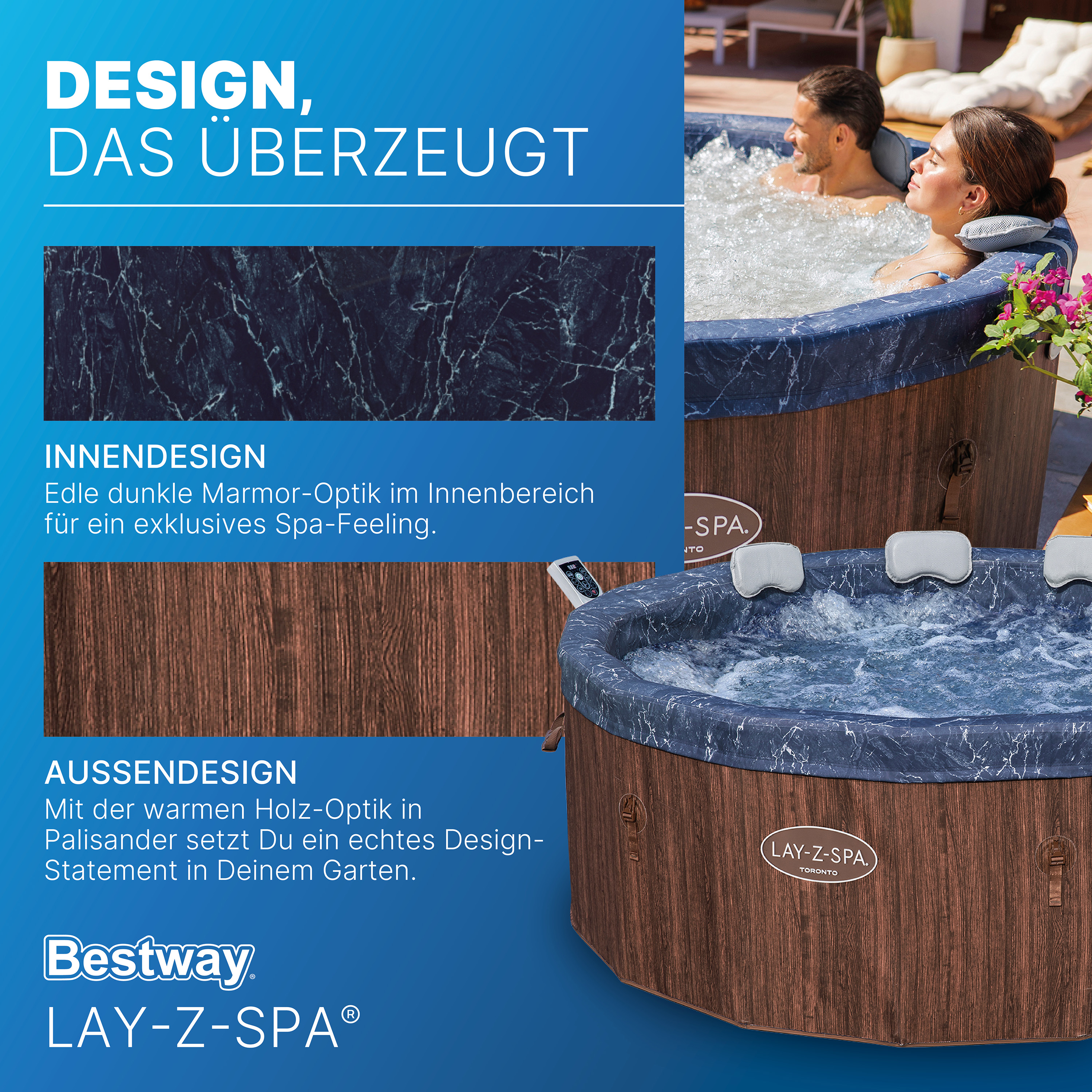 LAY-Z-SPA® Energiespar Whirlpool Toronto AirJet™ mit Schaumstoffpaneelen & App-Steuerung, für 7 Personen Ø 190 x 70 cm
