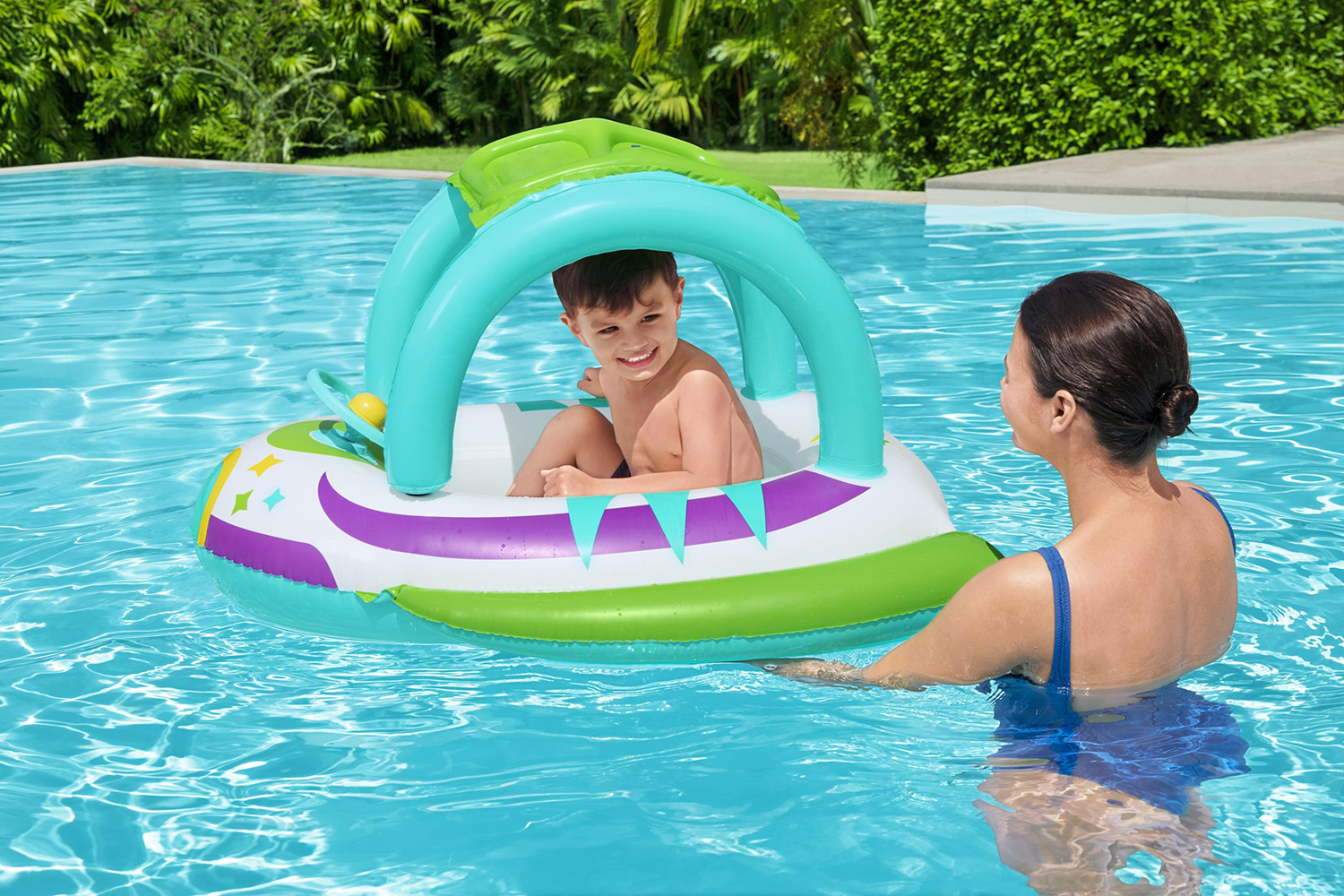 Space Splash™ Kinder Schlauchboot Raumschiff mit Sonnenschutzdach 107 x 112 cm