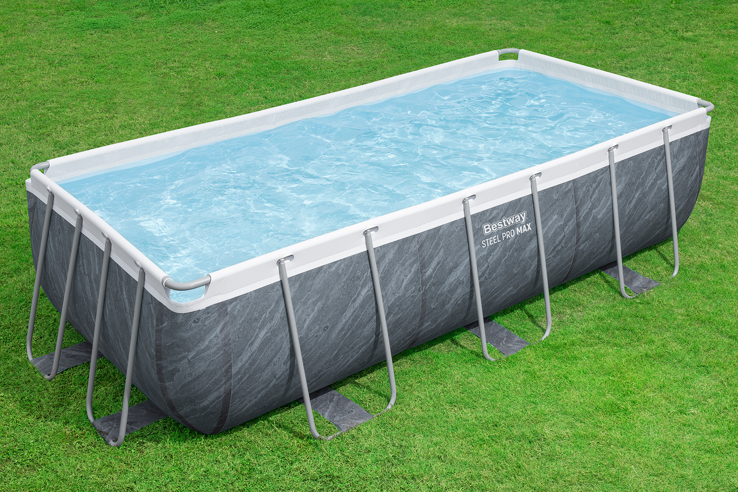 Steel Pro MAX™ Frame Pool Set mit Filterpumpe 404 x 201 x 100 cm, Marmor-Optik (Schiefergrau), eckig