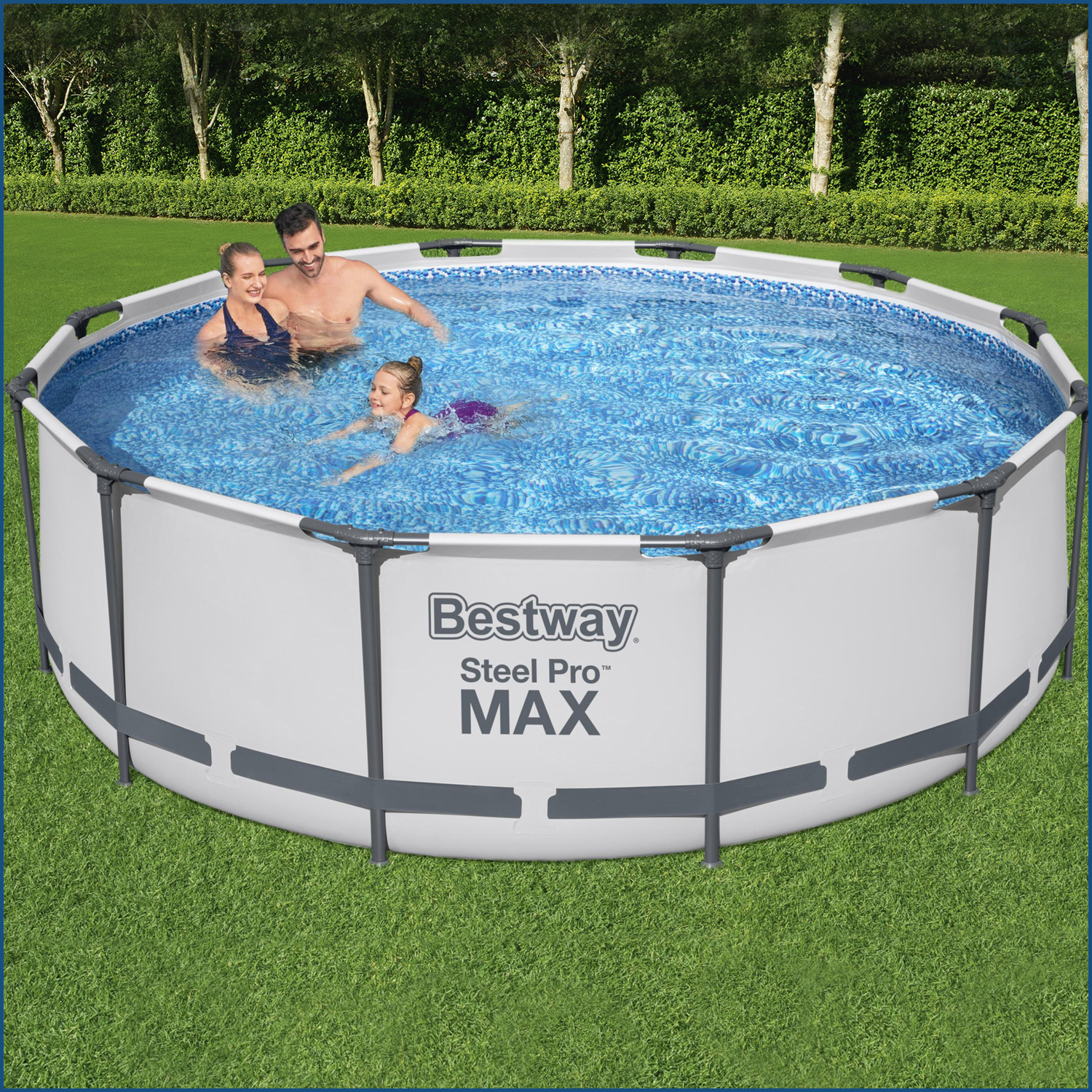 Steel Pro MAX™ Frame Pool Set mit Filterpumpe Ø 366 x 100 cm, lichtgrau, rund