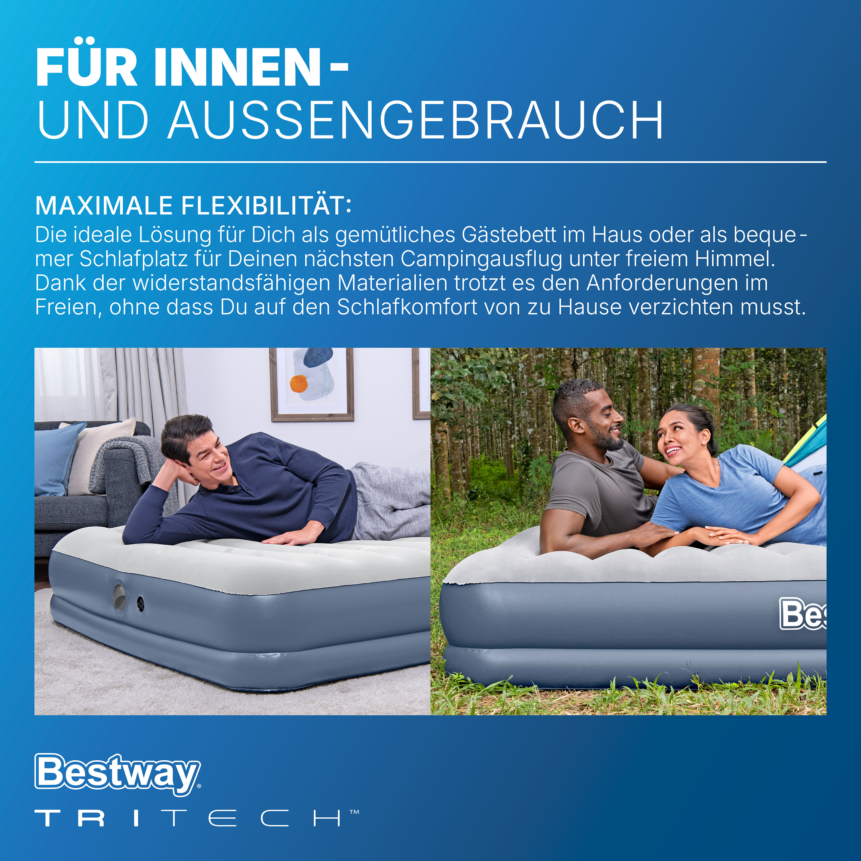 TriTech® Doppelluftbett mit mobiler, akkubetriebener Elektropumpe 203 x 152 x 36 cm