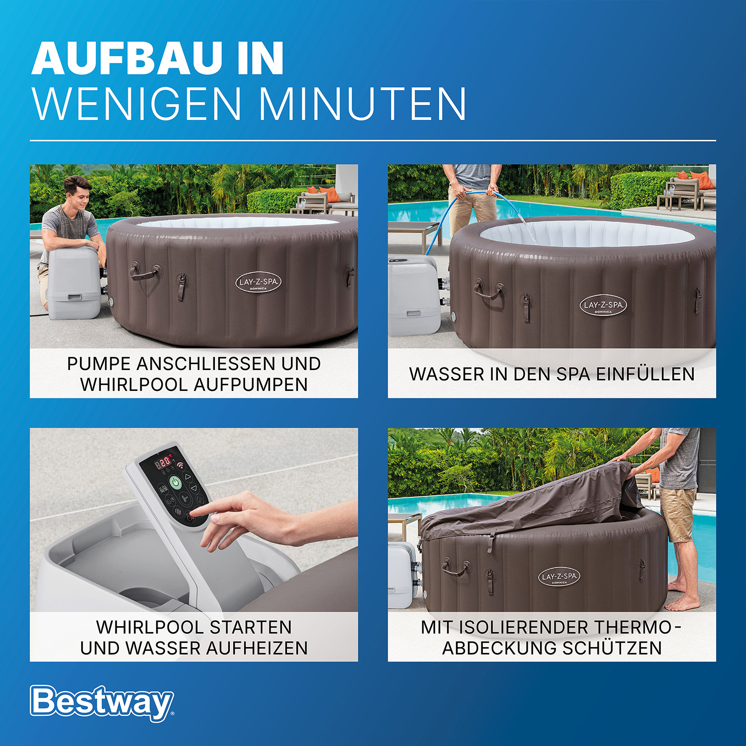 LAY-Z-SPA® Energiespar Whirlpool Dominica HydroJet™ mit App-Steuerung, für 6 Personen Ø 196 x 71 cm, Urbanbraun