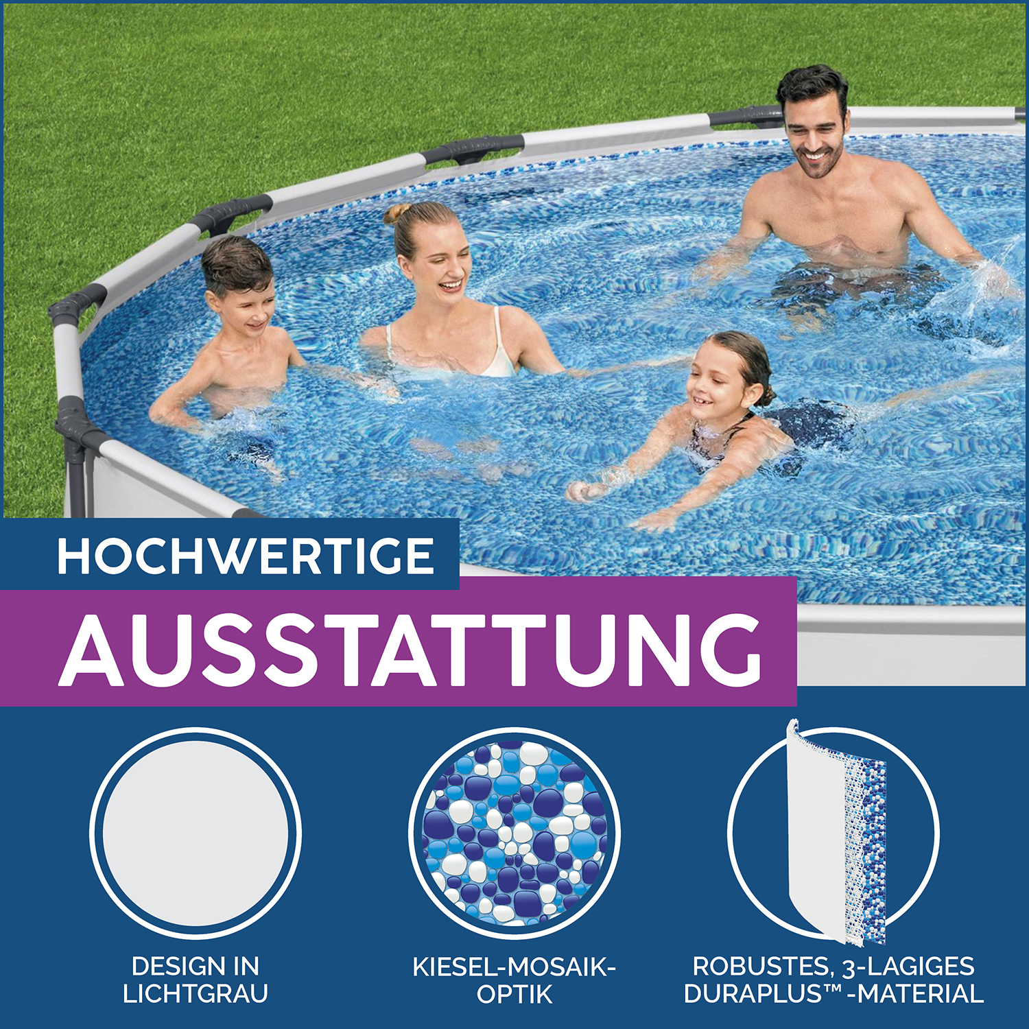 Steel Pro MAX™ Frame Pool Komplett-Set mit Filterpumpe Ø 427 x 107 cm, lichtgrau, rund