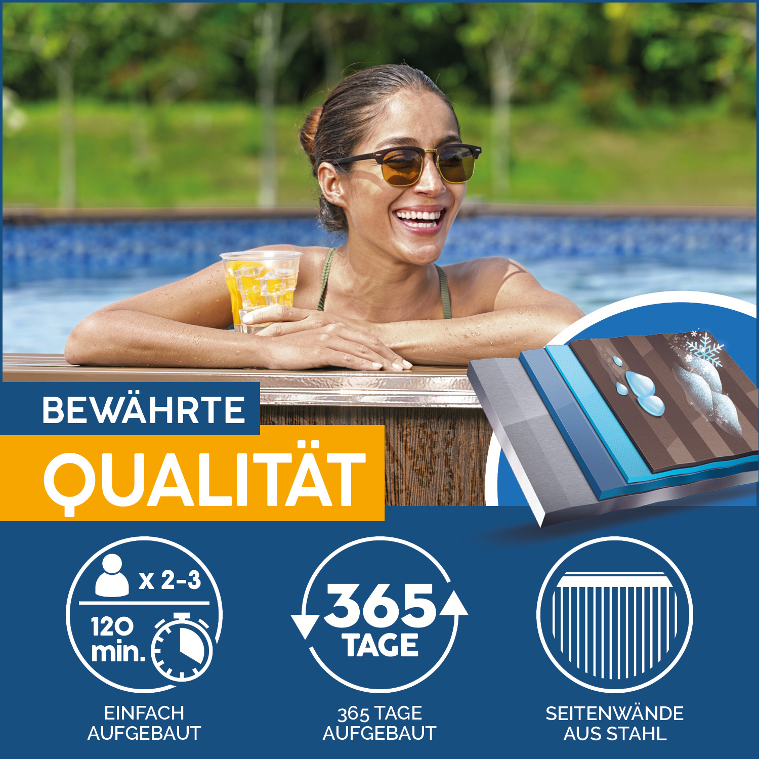 Hydrium™ Stahlwandpool Komplett-Set mit Sandfilteranlage Ø 490 x 130 cm, Holz-Optik (Palisander), rund Hydrium™ Stahlwandpool Komplett-Set mit Sandfilteranlage Ø 490 x 130 cm, Holz-Optik (Palisander), rund