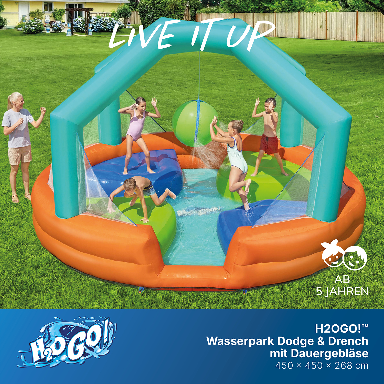 H2OGO! Wasserpark Dodge & Drench mit Dauergebläse 450 x 450 x 268 cm