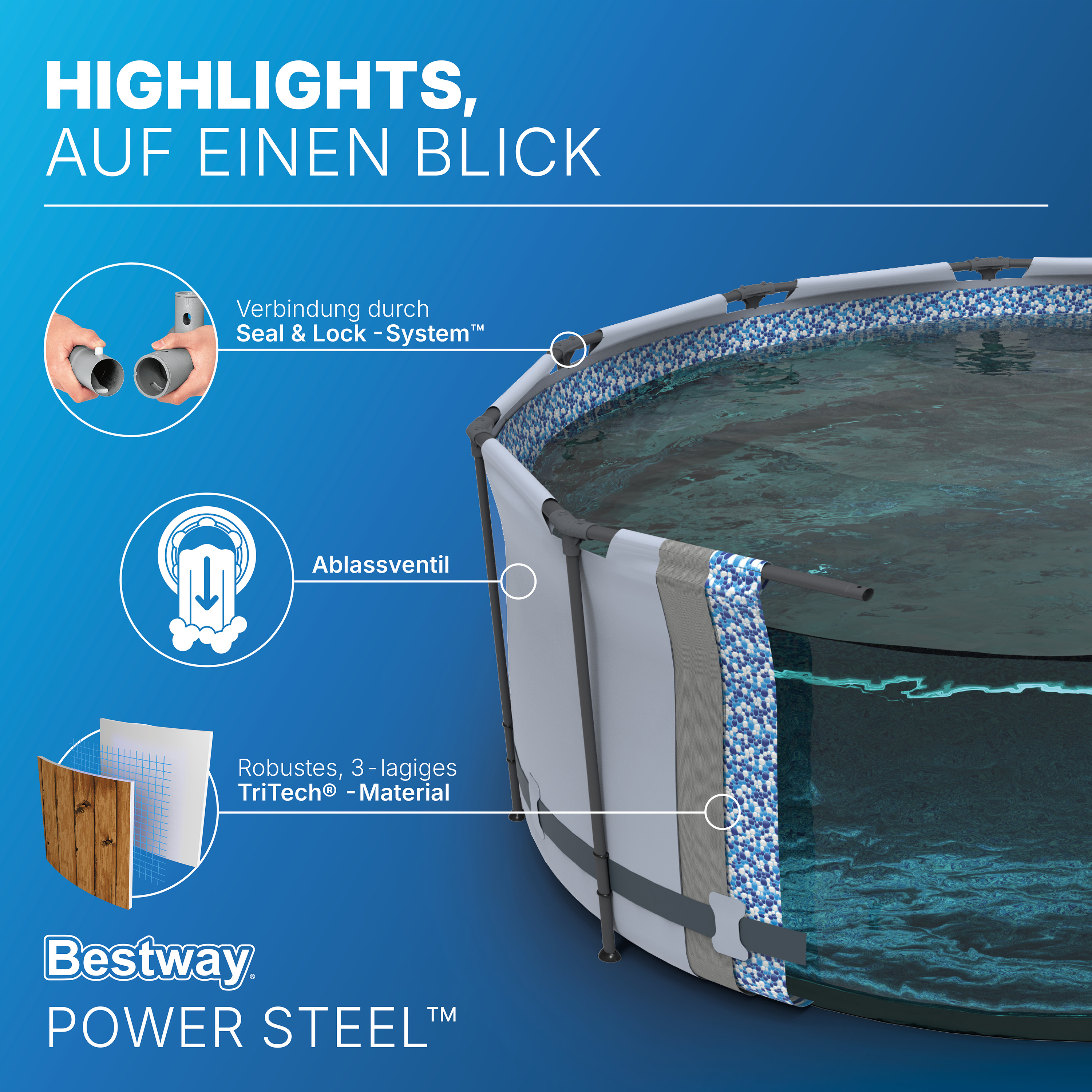 Power Steel™ Swim Vista Series™ Solo Pool ohne Zubehör Ø 549 x 122 cm, Holz-Optik (Pinie), rund
