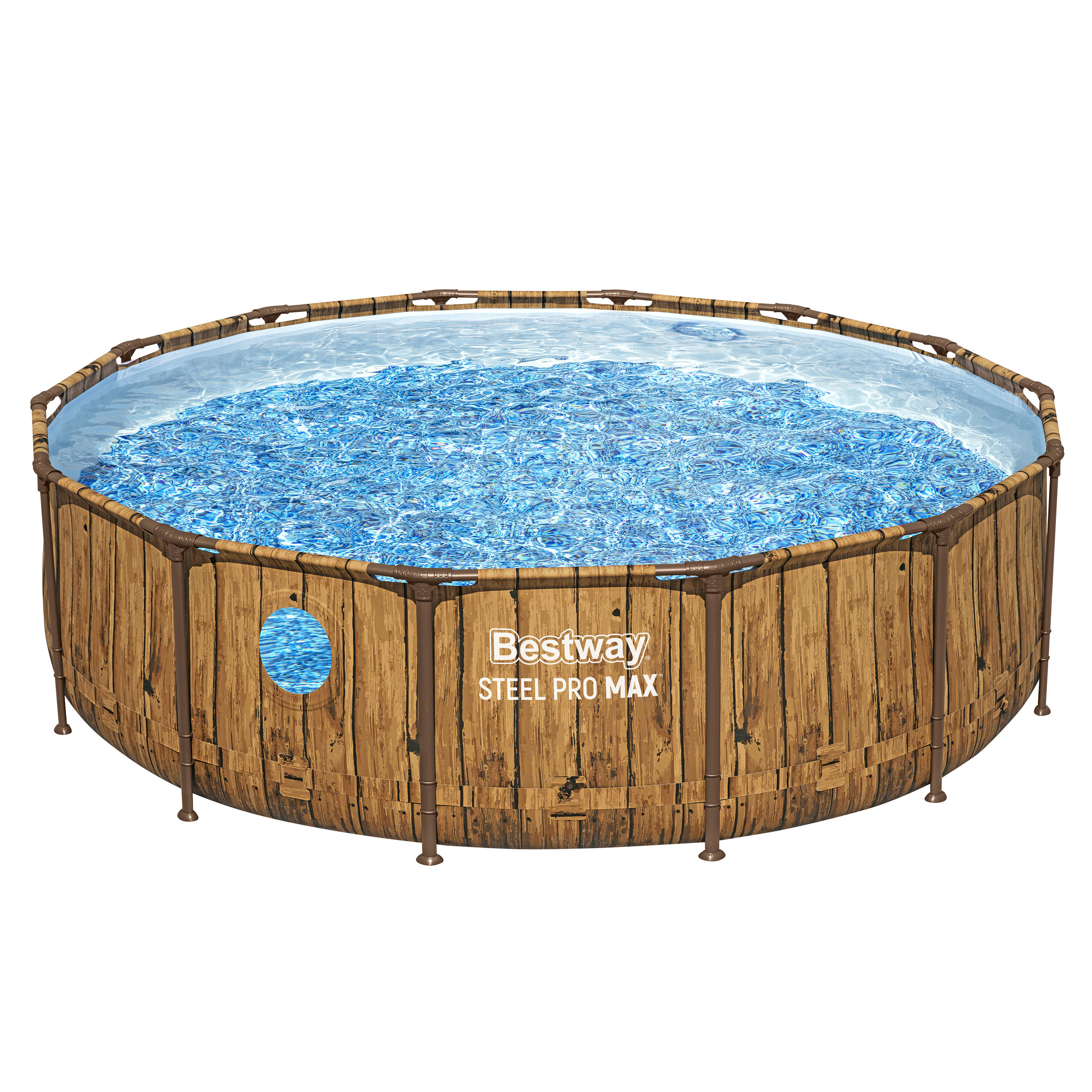 Steel Pro MAX™ Splashview™ Frame Pool Komplett Set mit Filterpumpe Ø 427 x 107 cm, Holz-Optik (Pinie), rund