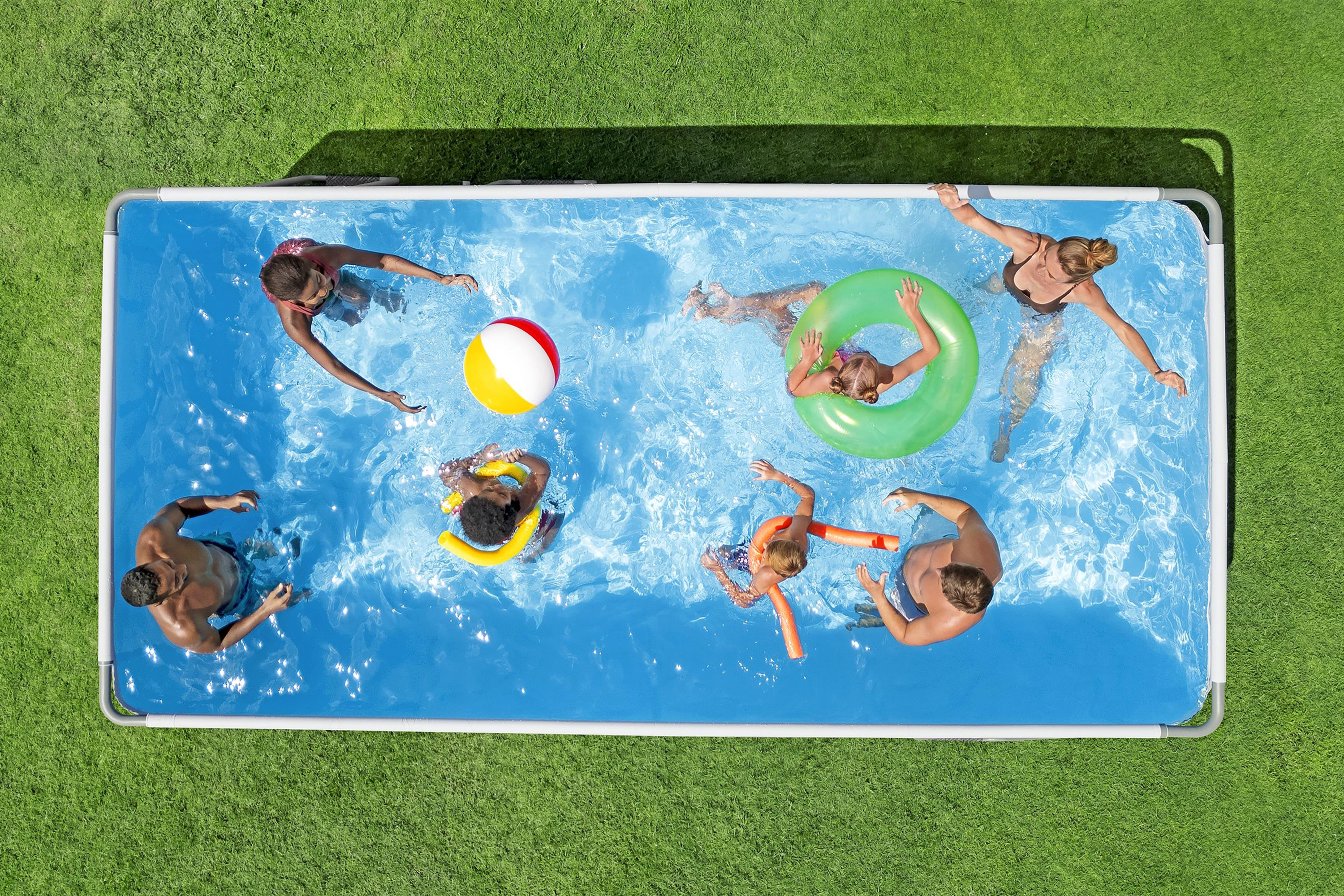Steel Pro MAX™ Splashview™ Frame Pool Komplett Set mit Filterpumpe  488 x 244 x 122 cm, Rattan-Optik (Schiefergrau), eckig