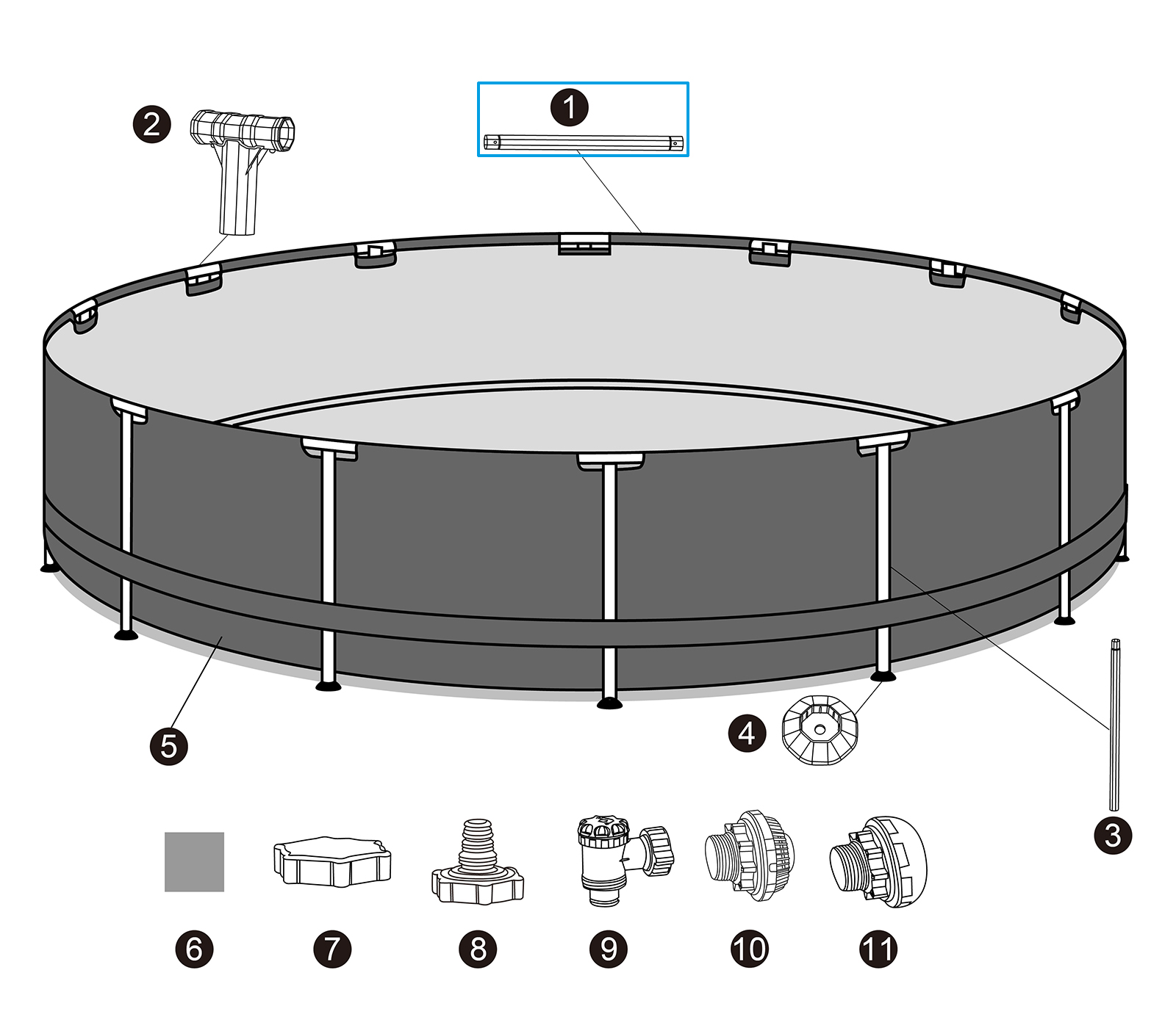 Bestway® Spare Part  Top rail (galvanised) for Bestway® APX 365™ pools 549/610/671 x 132 cm, round