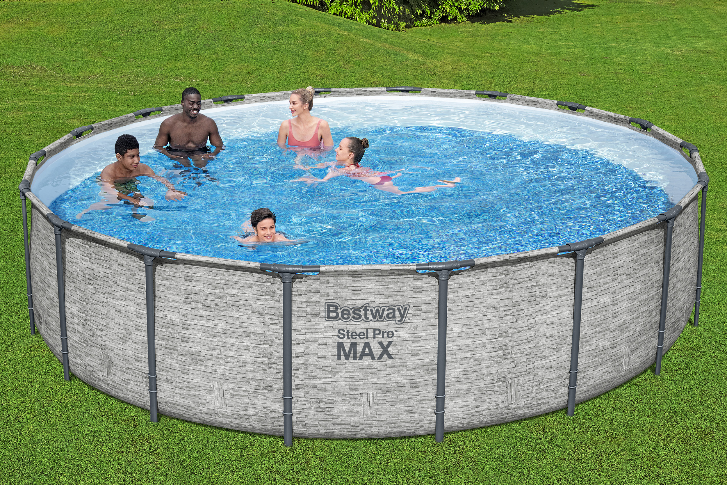 Steel Pro MAX™ Solo Pool ohne Zubehör Ø 549 x 122 cm, Steinwand-Optik (Cremegrau), rund