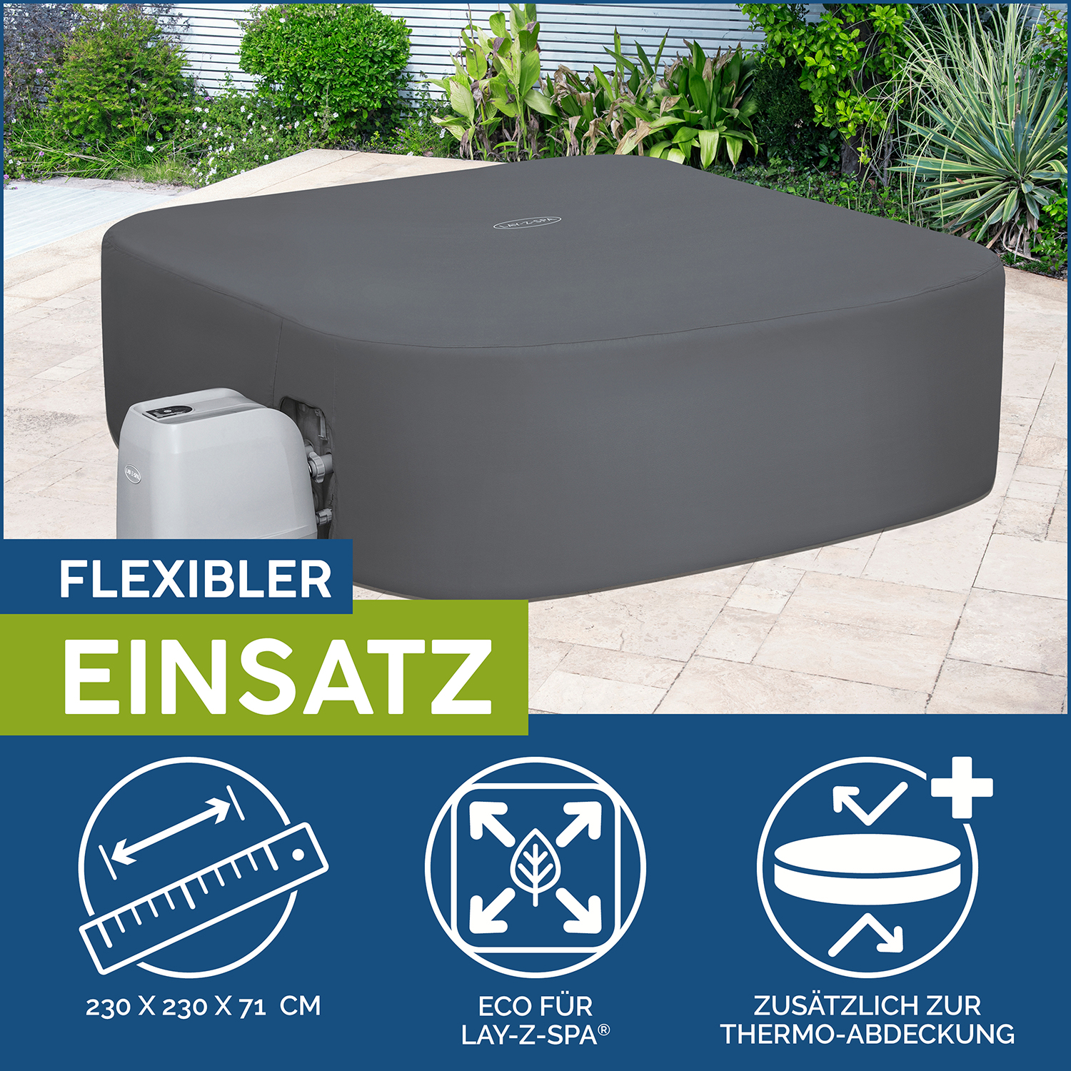 LAY-Z-SPA® Xtras EnergySense™ Plus Thermo-Komplettabdeckung 230 x 230 x 71, eckig LAY-Z-SPA® Xtras EnergySense™ Plus Thermo-Komplettabdeckung 230 x 230 x 71, eckig