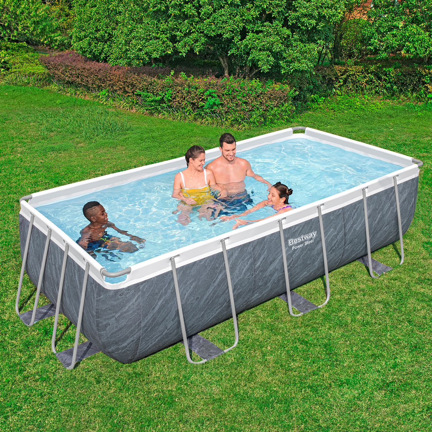 Power Steel™ Solo Pool ohne Zubehör 404 x 201 x 100 cm, Marmor-Optik (Schiefergrau), eckig