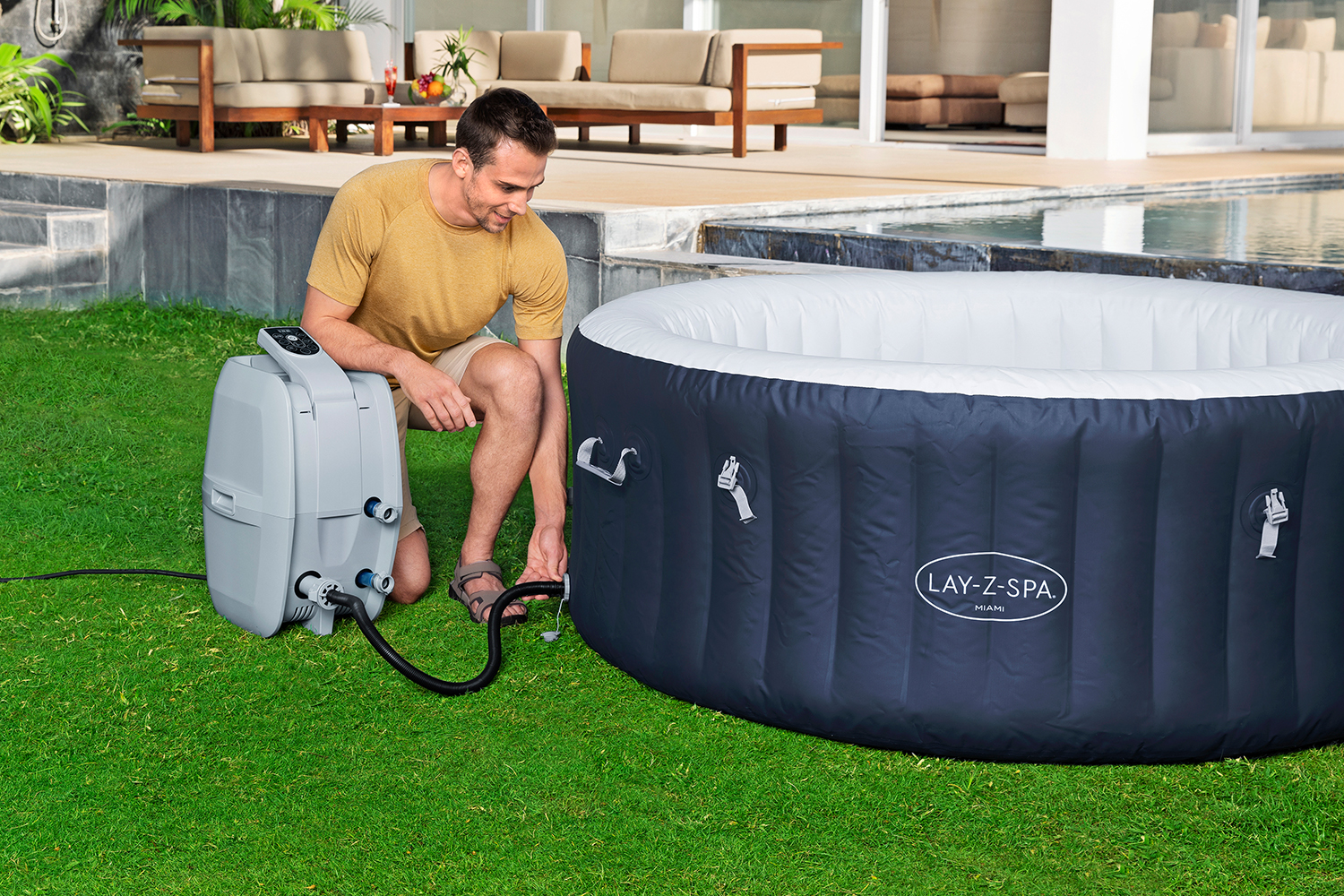 LAY-Z-SPA® Energiespar-Whirlpool Miami AirJet™ für 4 Personen Ø 180 x 66 cm, Dunkelblau