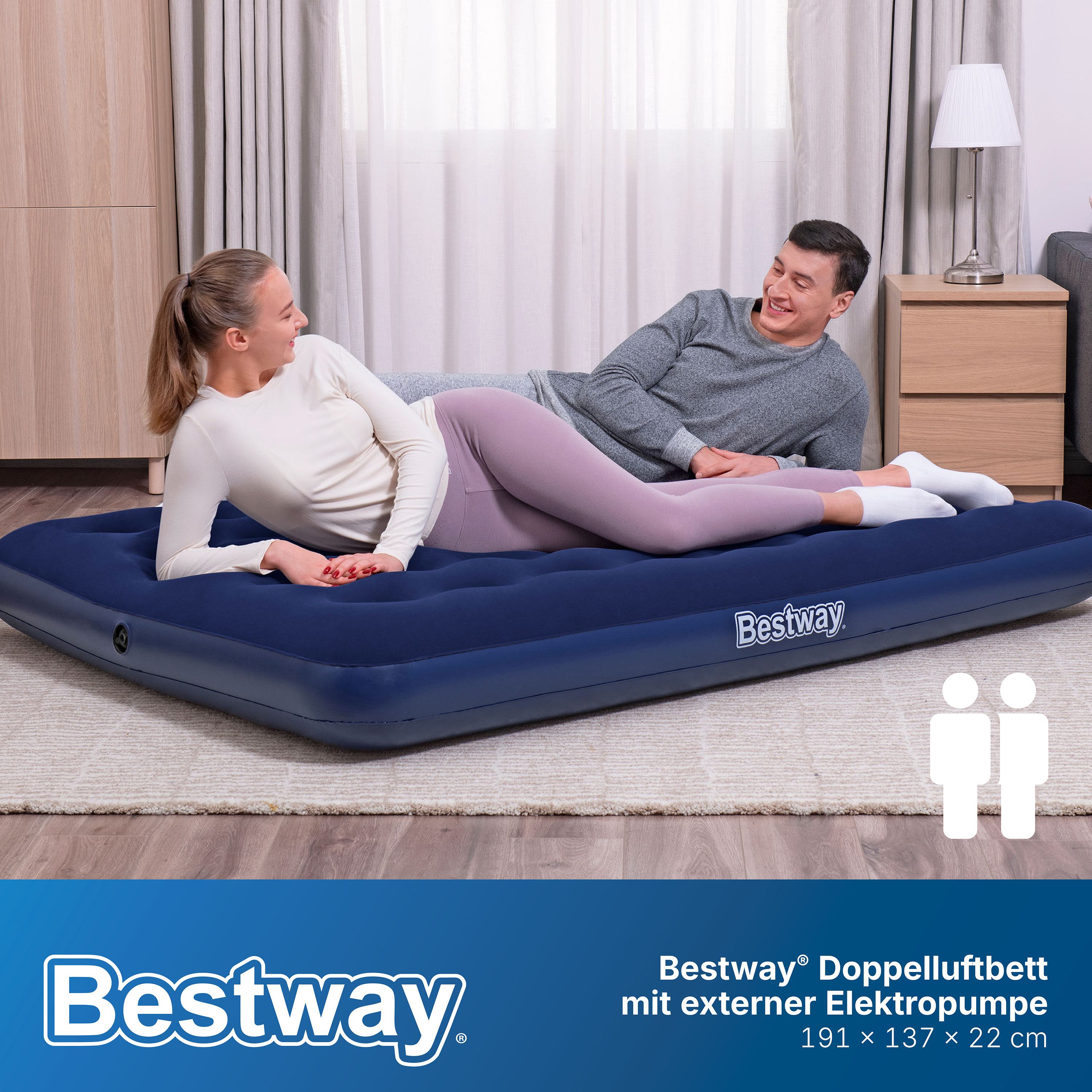Doppelluftbett mit externer Elektropumpe 191 x 137 x 22 cm