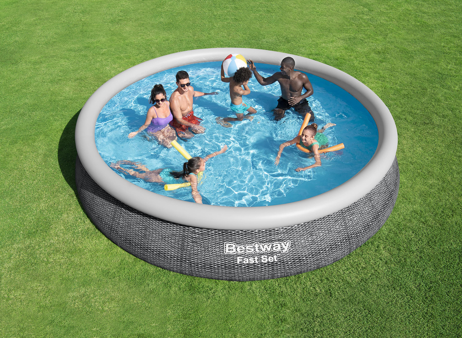 Fast Set™ Aufstellpool Set mit Filterpumpe Ø 457 x 84 cm, Rattan-Optik (Schiefergrau), rund Fast Set™ Aufstellpool Set mit Filterpumpe Ø 457 x 84 cm, Rattan-Optik (Schiefergrau), rund