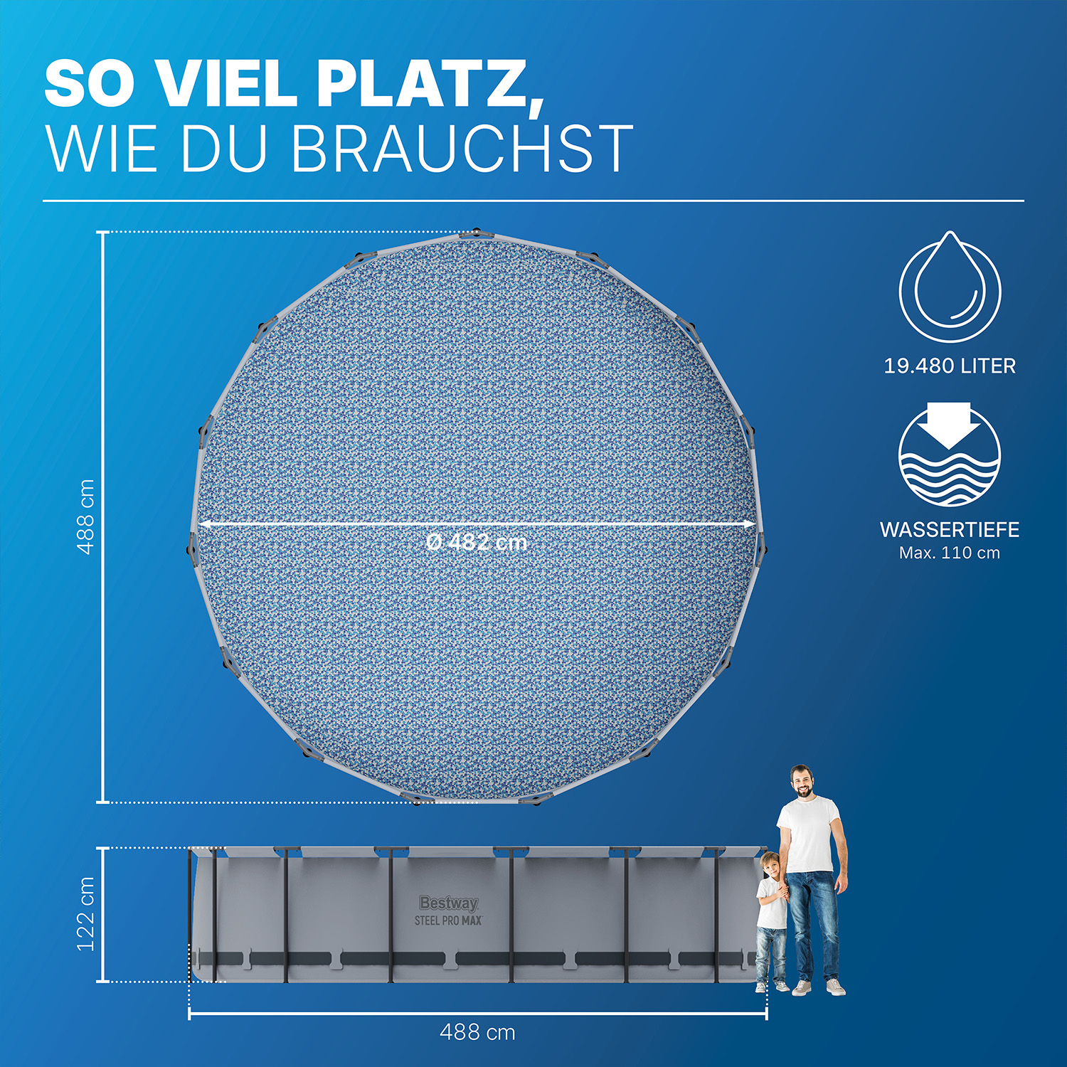 Steel Pro MAX™ Solo Pool ohne Zubehör Ø 488 x 122 cm, lichtgrau, rund