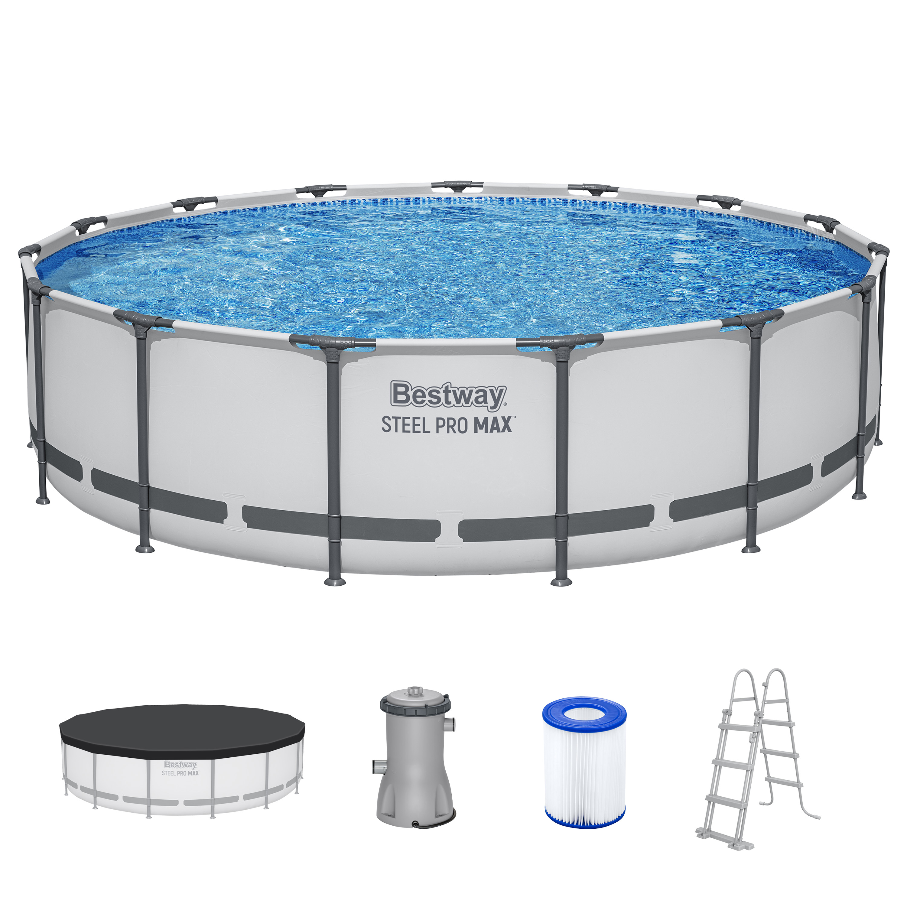 Steel Pro MAX™ Frame Pool Komplett Set mit Filterpumpe Ø 457 x 107 cm, lichtgrau, rund